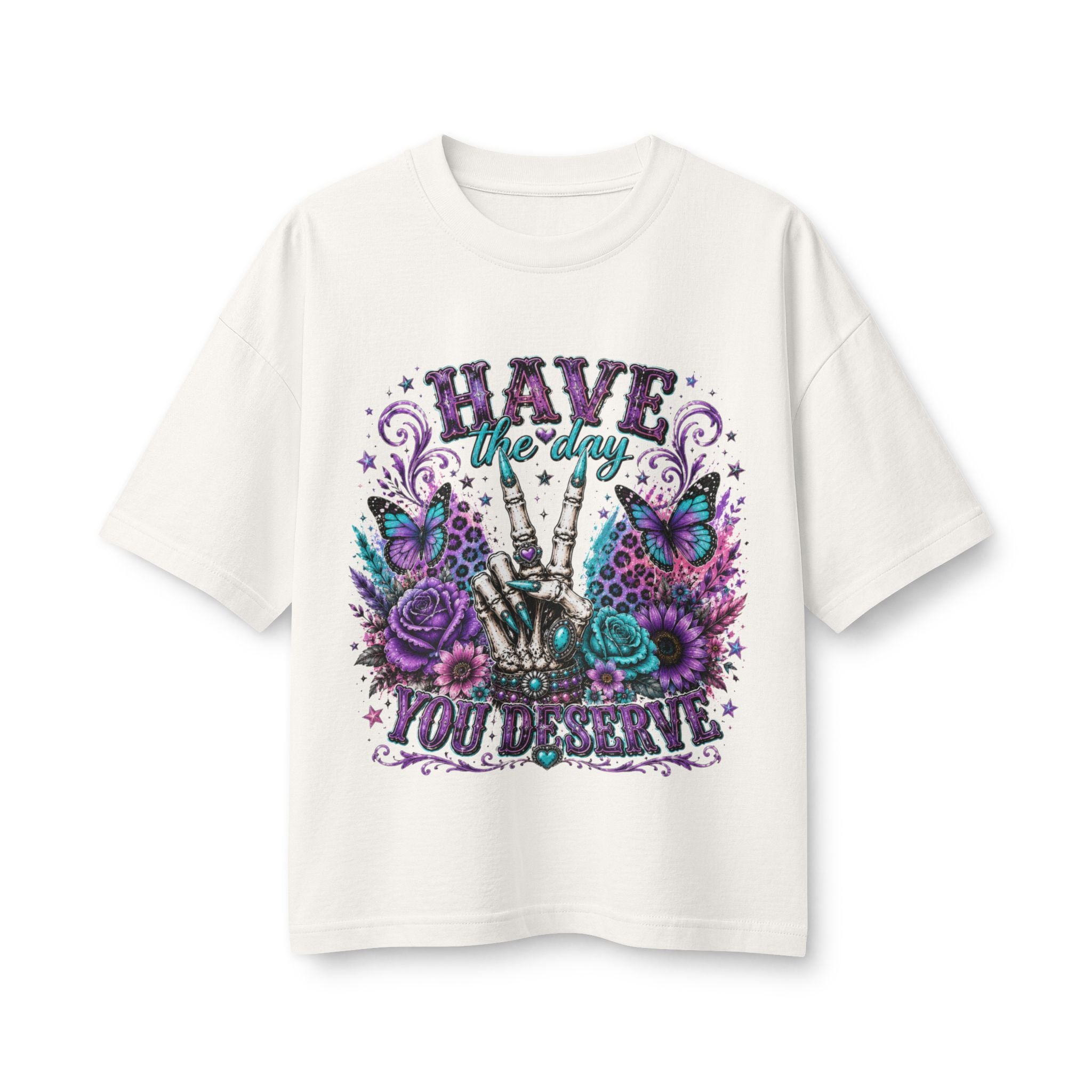 Have the Day You Deserve Graphic Tee — Floral Peace Sign Women’s T‑Shirt