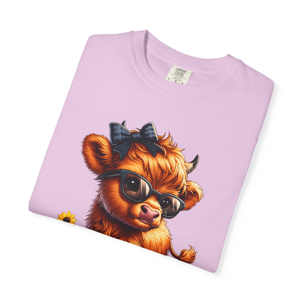 Cute Highland Calf T‑Shirt — Cool Sunglasses Cow with Flowers
