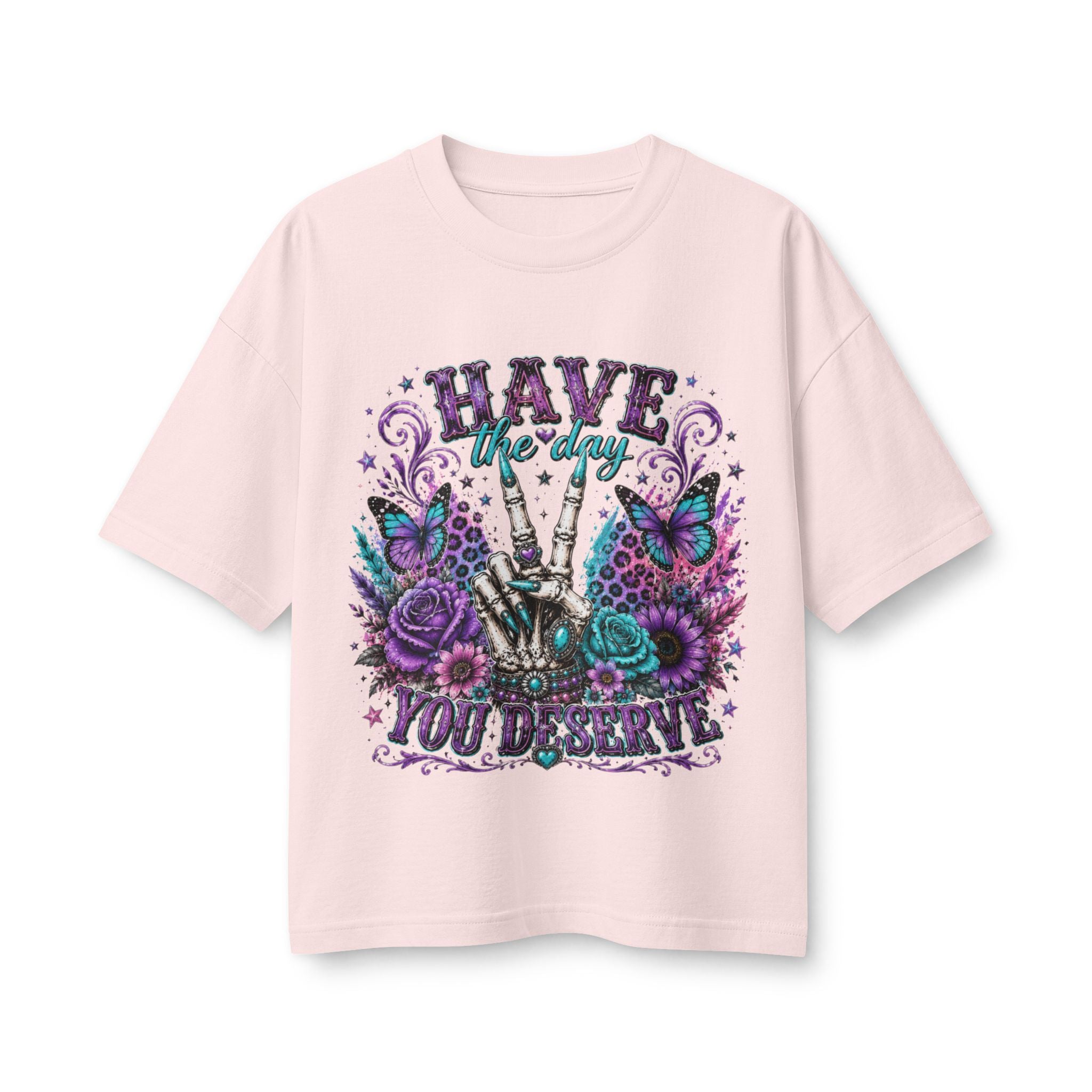 Have the Day You Deserve Graphic Tee — Floral Peace Sign Women’s T‑Shirt