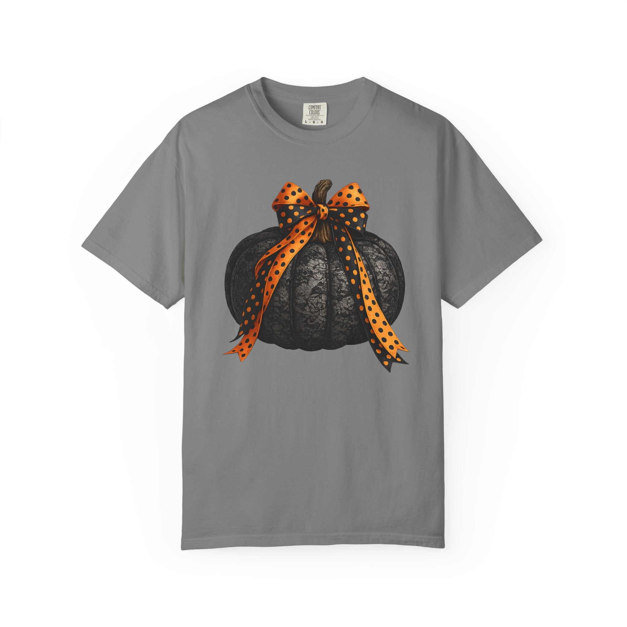 Halloween Black Pumpkin T‑Shirt with Polka Dot Bow