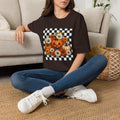 Halloween Pumpkin Floral T-Shirt — Checkerboard Jack-O'-Lantern Design