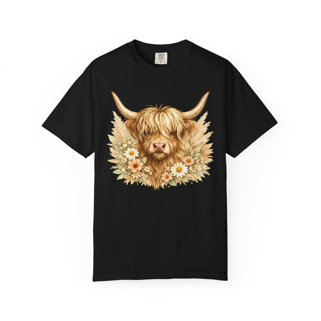 Highland Cow Floral T-Shirt — Cute Scottish Highland Cattle Tee