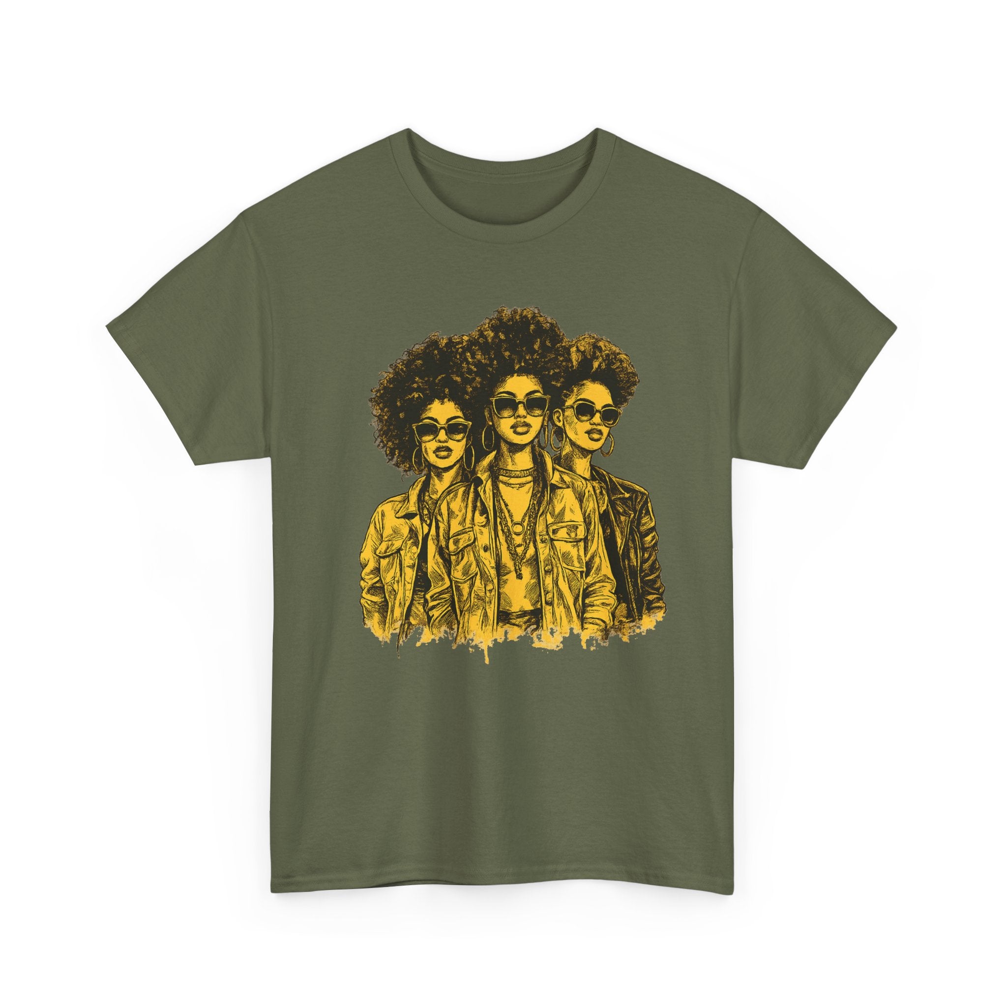Afro Trio Graphic Tee — Vintage Bold Black Women Portrait T‑Shirt
