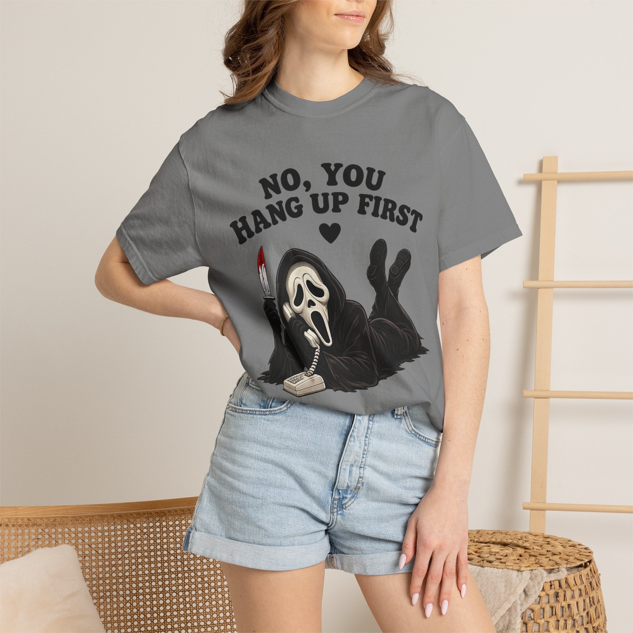Scream Reaper Tee – "No, You Hang Up First" Graphic T‑Shirt