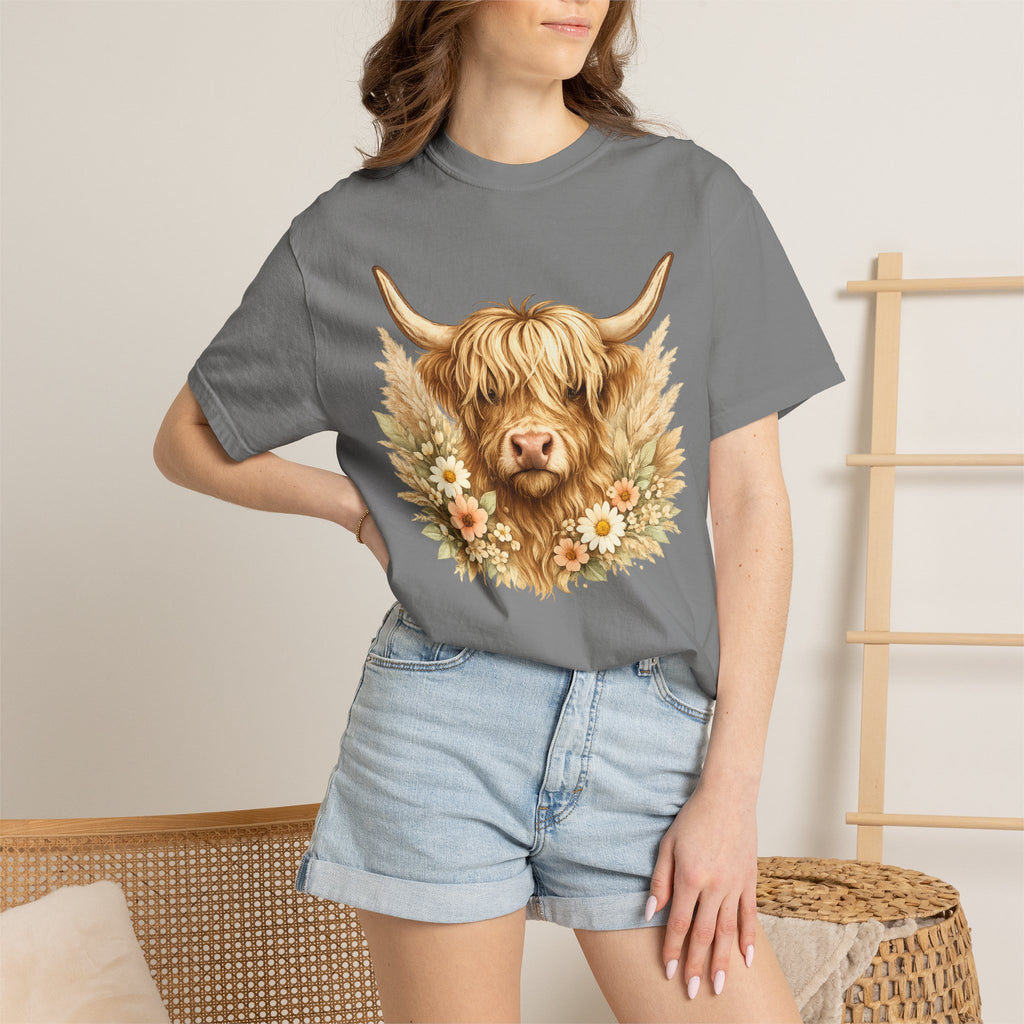 Highland Cow Floral T-Shirt — Cute Scottish Highland Cattle Tee