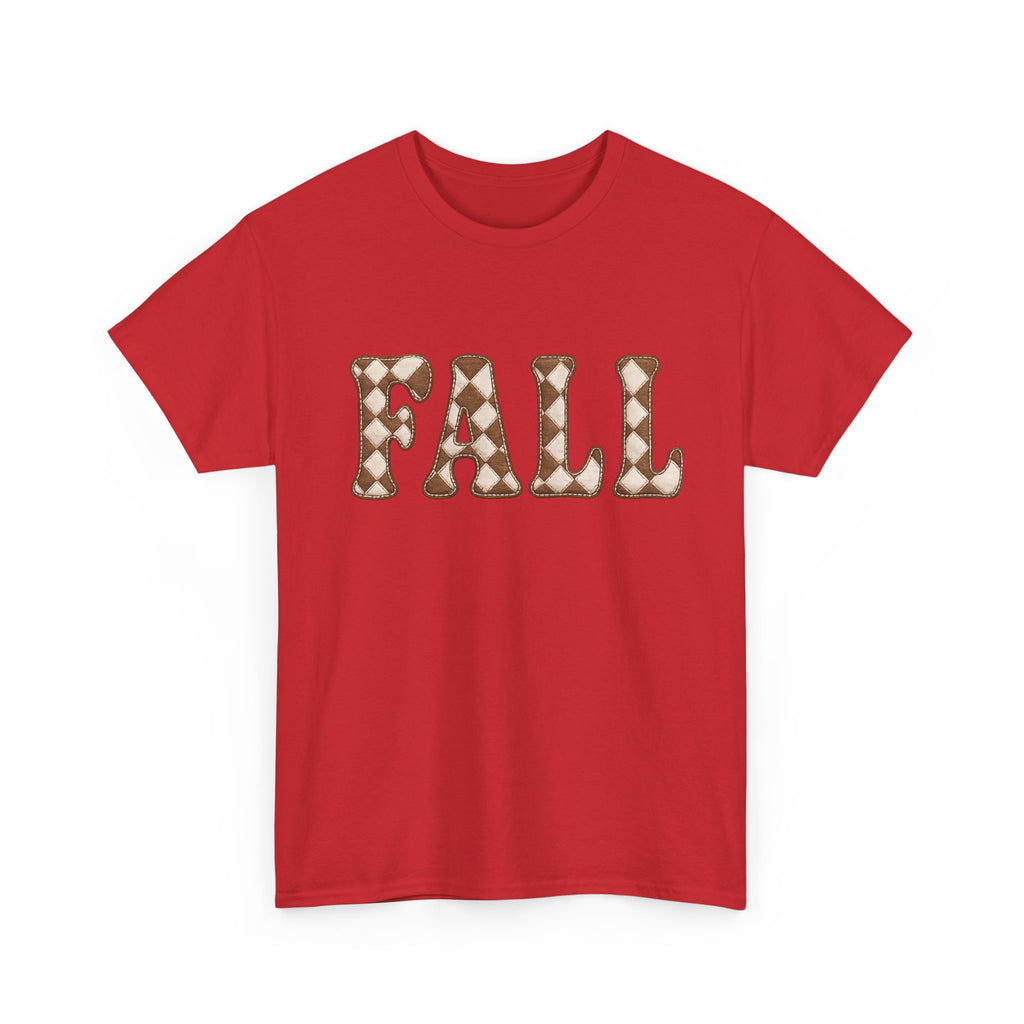 Fall Pumpkin Pattern T-Shirt — Cozy Autumn Tee with 'FALL' Lettering