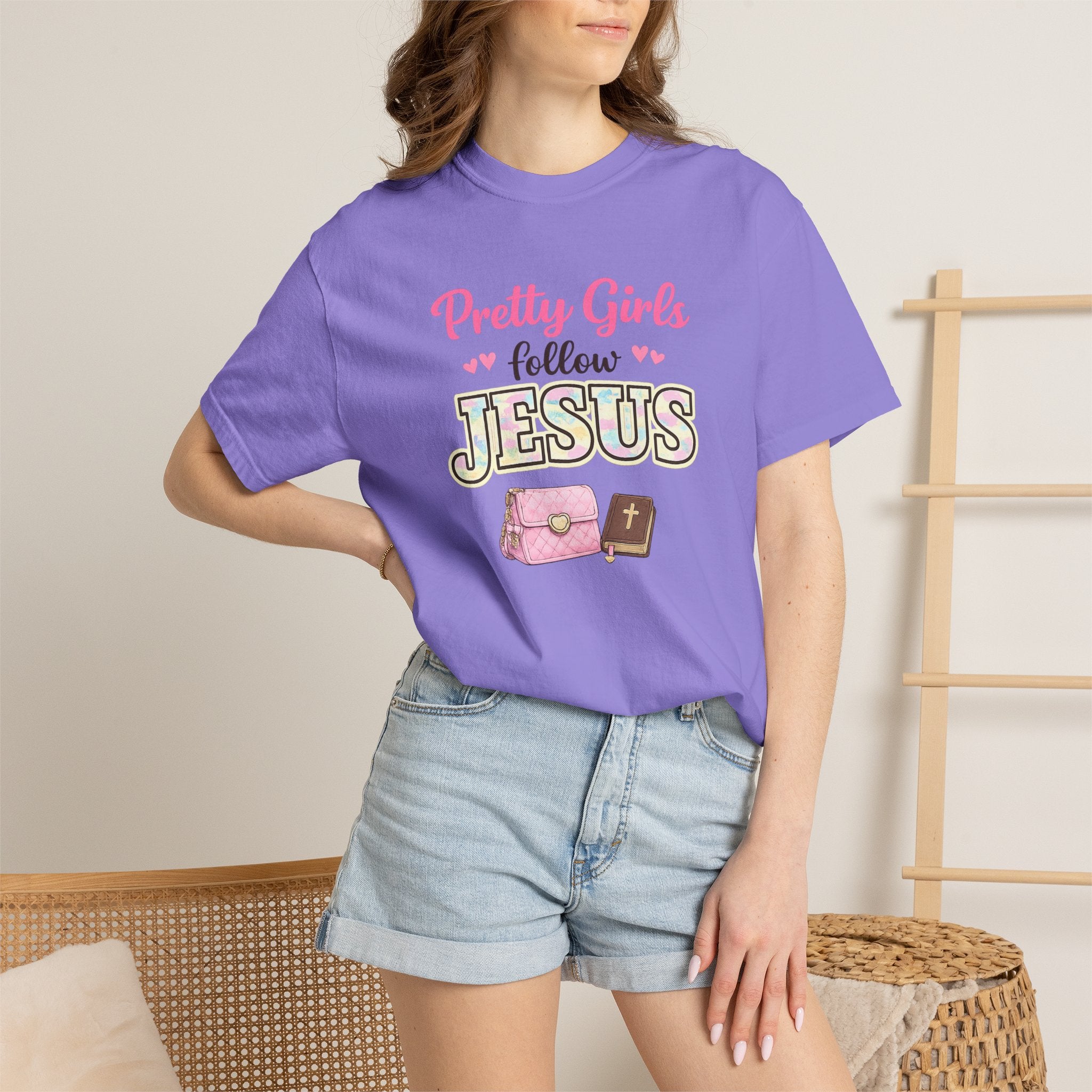 Pretty Girls Follow Jesus T-Shirt — Pink Faith Graphic Tee