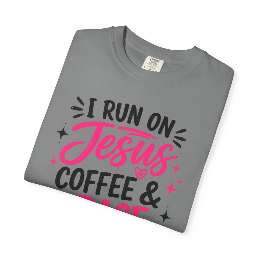 Christian Graphic T-Shirt - "I Run on Jesus, Coffee & Grace" Faith Tee