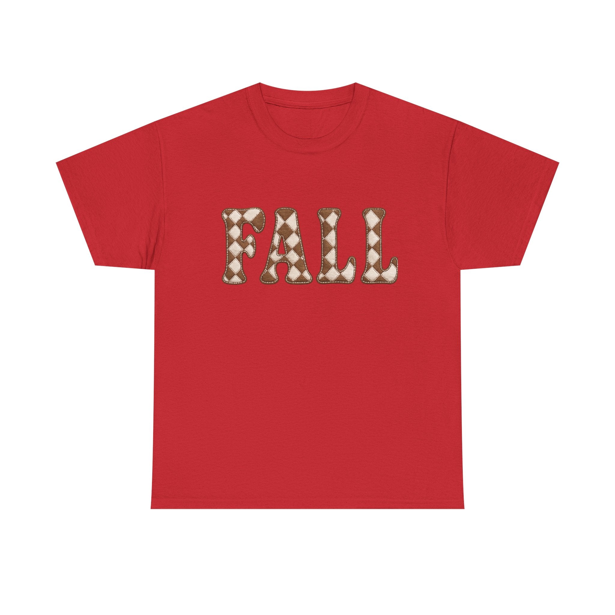 Fall Pumpkin Pattern T-Shirt — Cozy Autumn Tee with 'FALL' Lettering