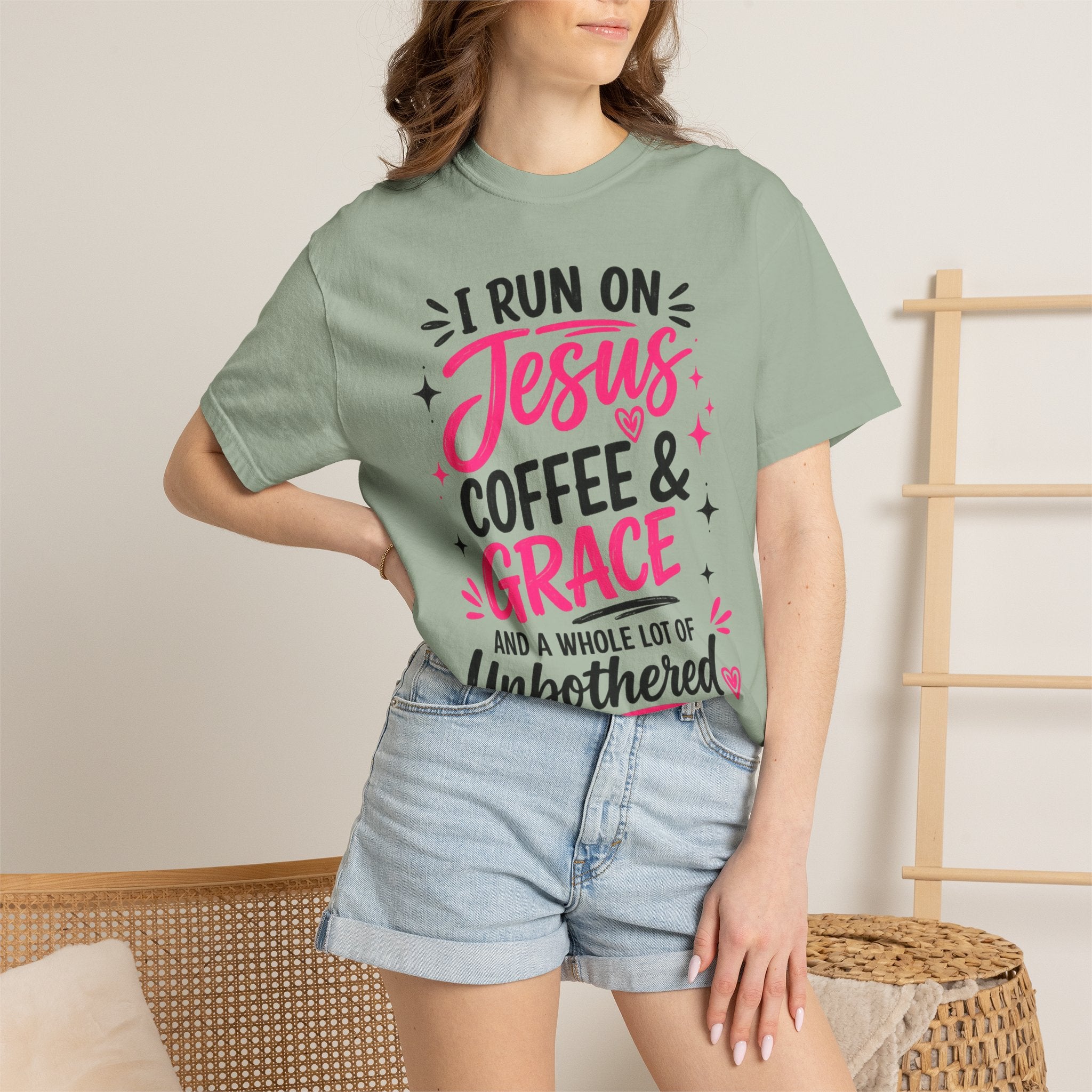 Christian Graphic T-Shirt - "I Run on Jesus, Coffee & Grace" Faith Tee