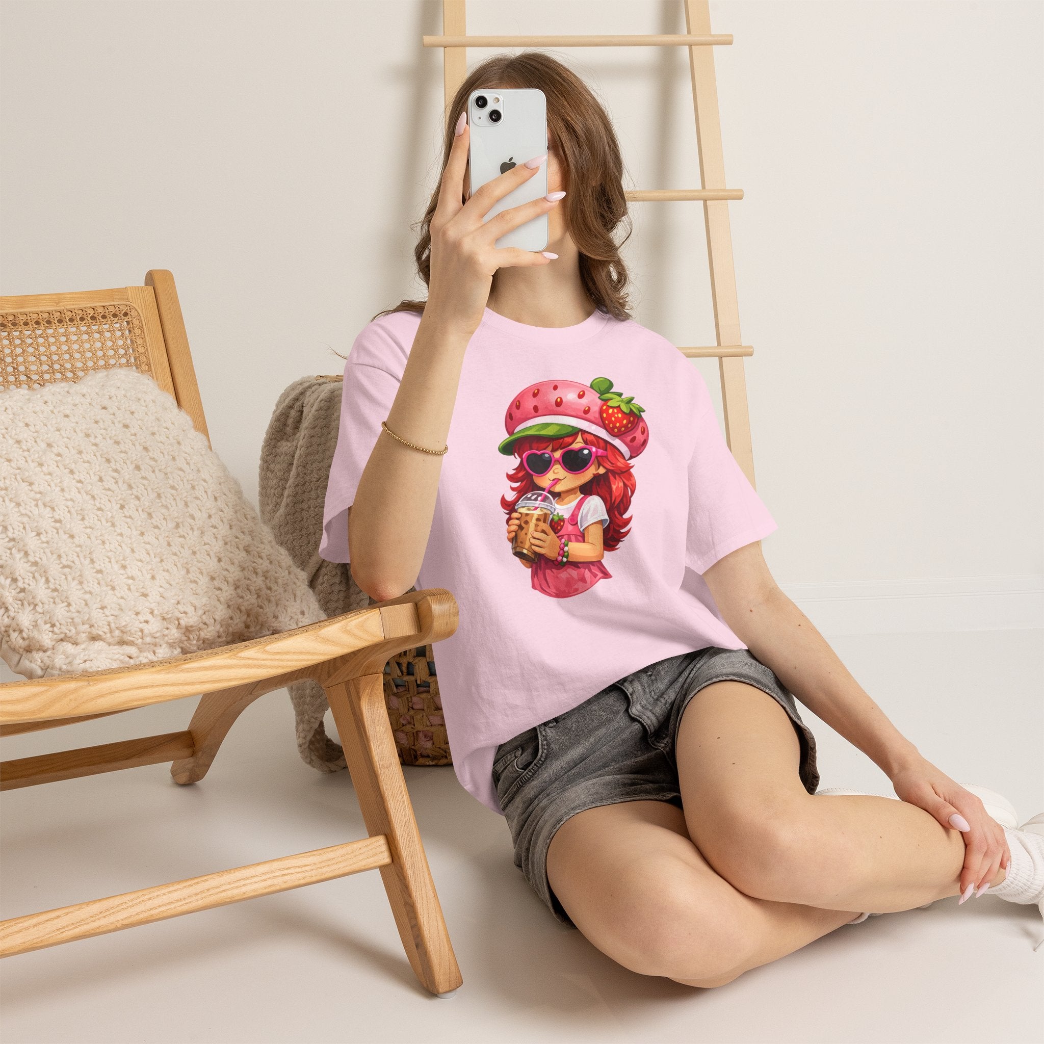 Strawberry Girl Tee — Cute Retro Cartoon Kid with Drink Graphic T-Shirt