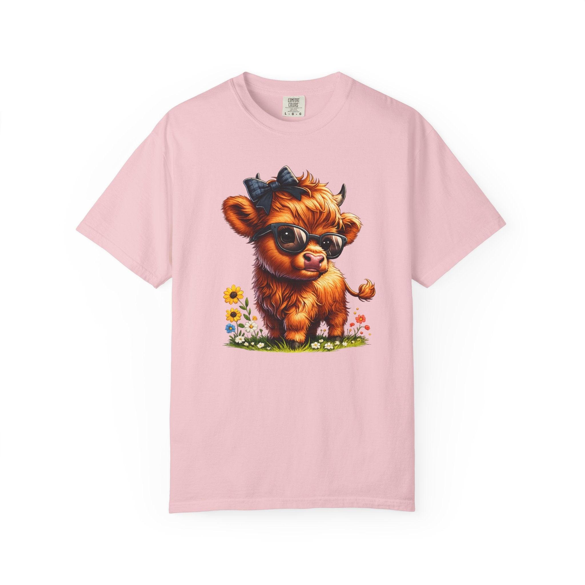 Cute Highland Calf T‑Shirt — Cool Sunglasses Cow with Flowers