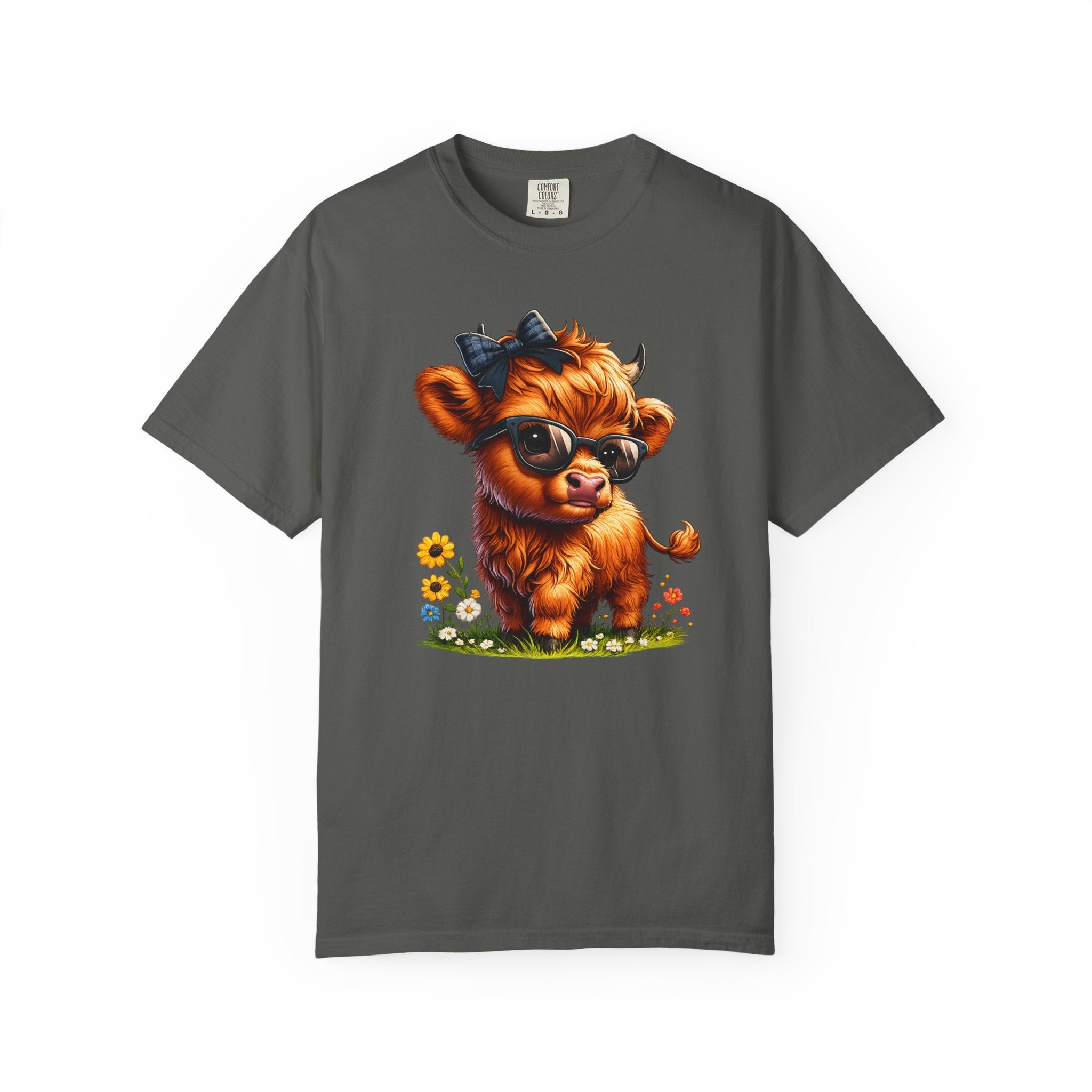 Cute Highland Calf T‑Shirt — Cool Sunglasses Cow with Flowers