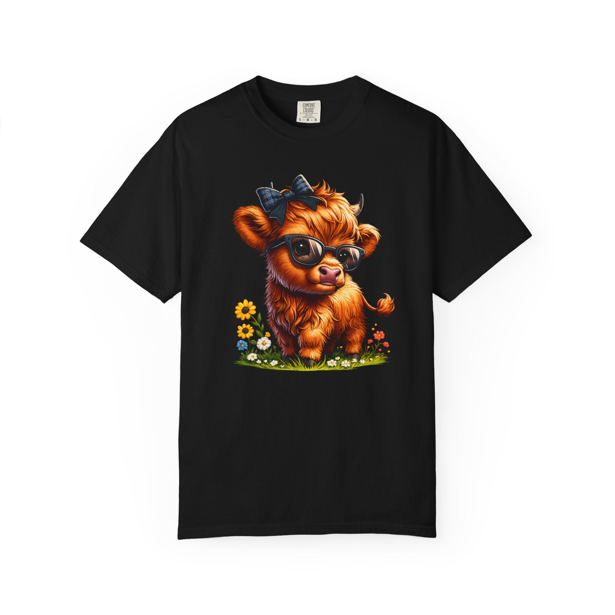 Cute Highland Calf T‑Shirt — Cool Sunglasses Cow with Flowers