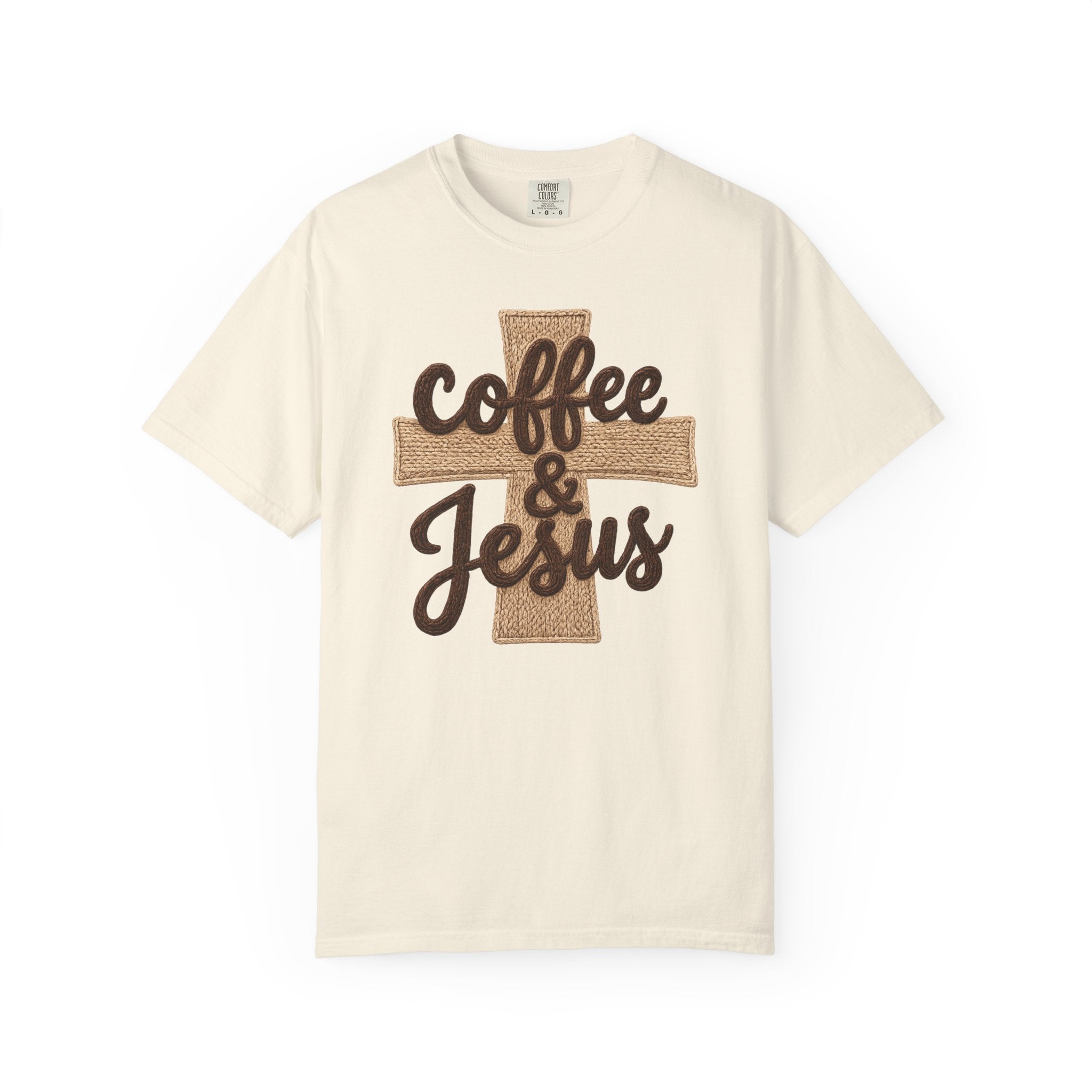 Coffee & Jesus T-Shirt — Christian Faith Graphic Tee with Cross