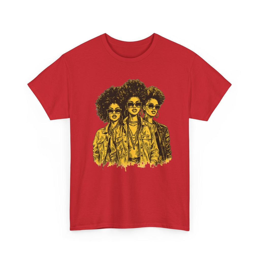 Afro Trio Graphic Tee — Vintage Bold Black Women Portrait T‑Shirt