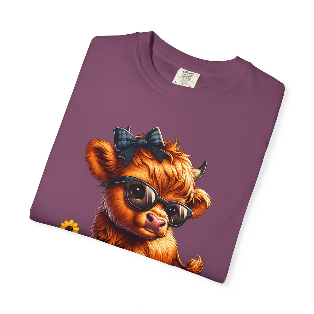 Cute Highland Calf T‑Shirt — Cool Sunglasses Cow with Flowers