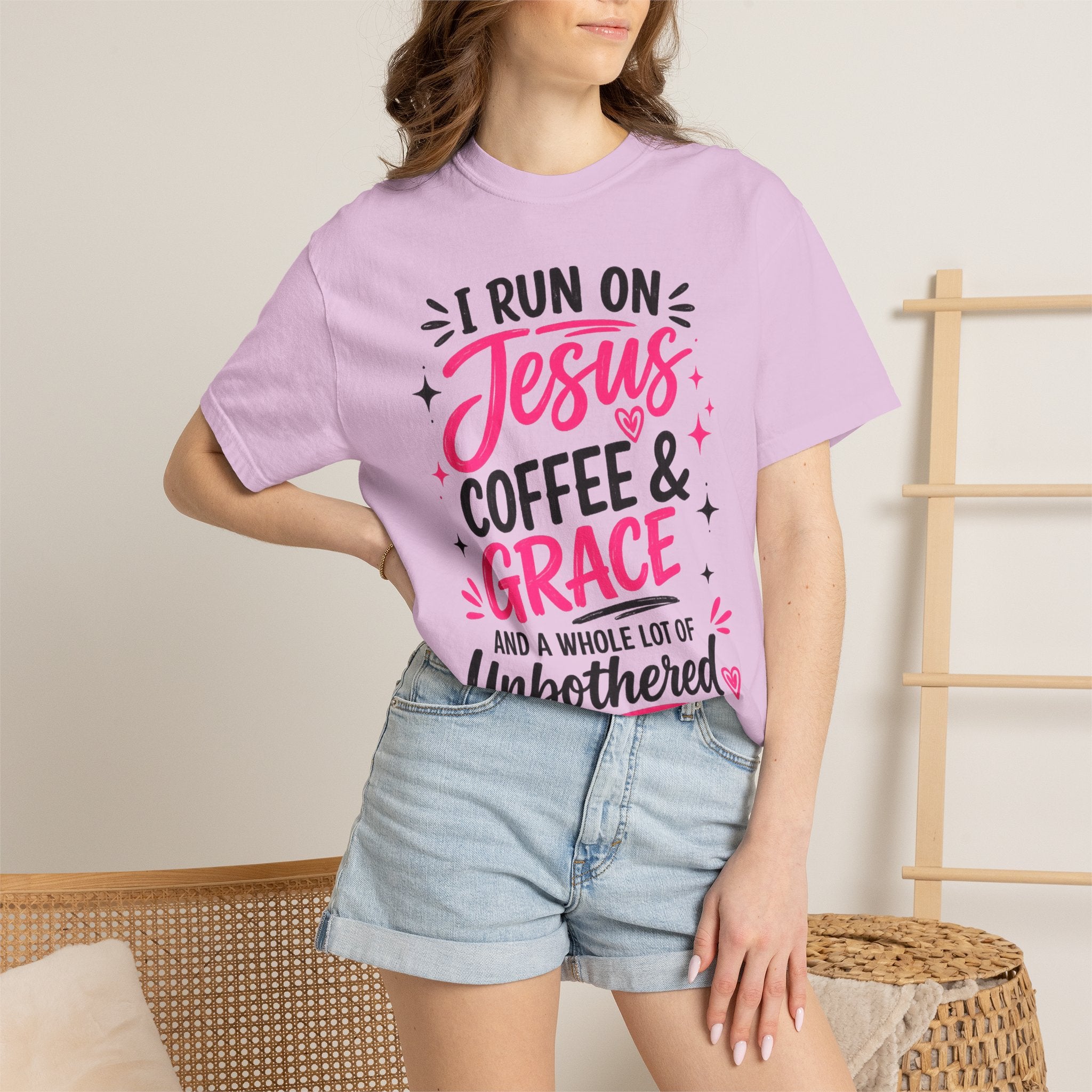 Christian Graphic T-Shirt - "I Run on Jesus, Coffee & Grace" Faith Tee