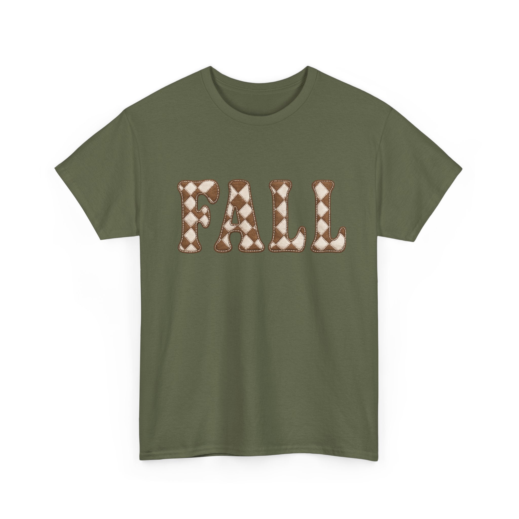 Fall Pumpkin Pattern T-Shirt — Cozy Autumn Tee with 'FALL' Lettering