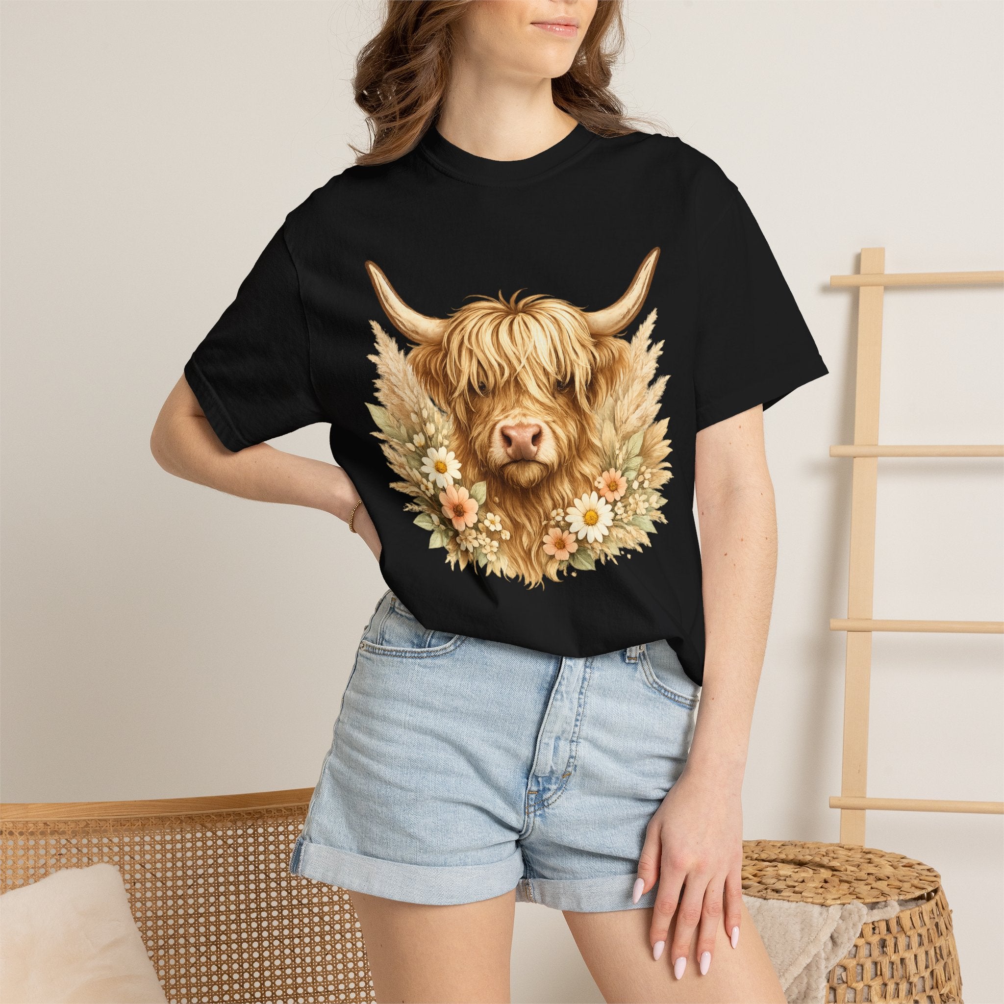 Highland Cow Floral T-Shirt — Cute Scottish Highland Cattle Tee