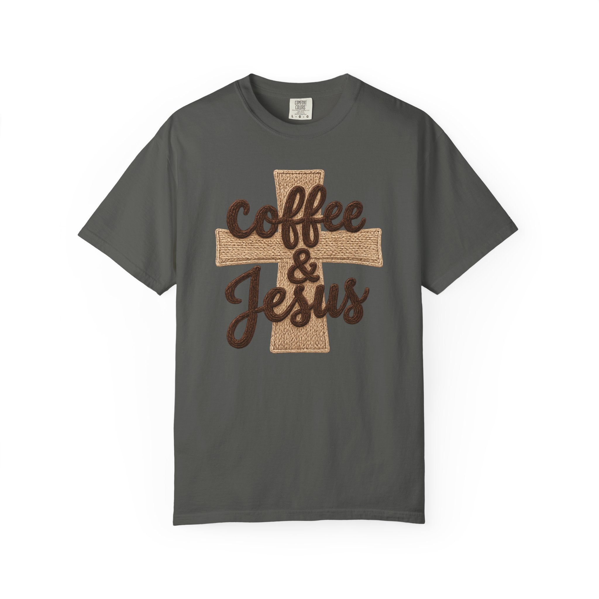 Coffee & Jesus T-Shirt — Christian Faith Graphic Tee with Cross
