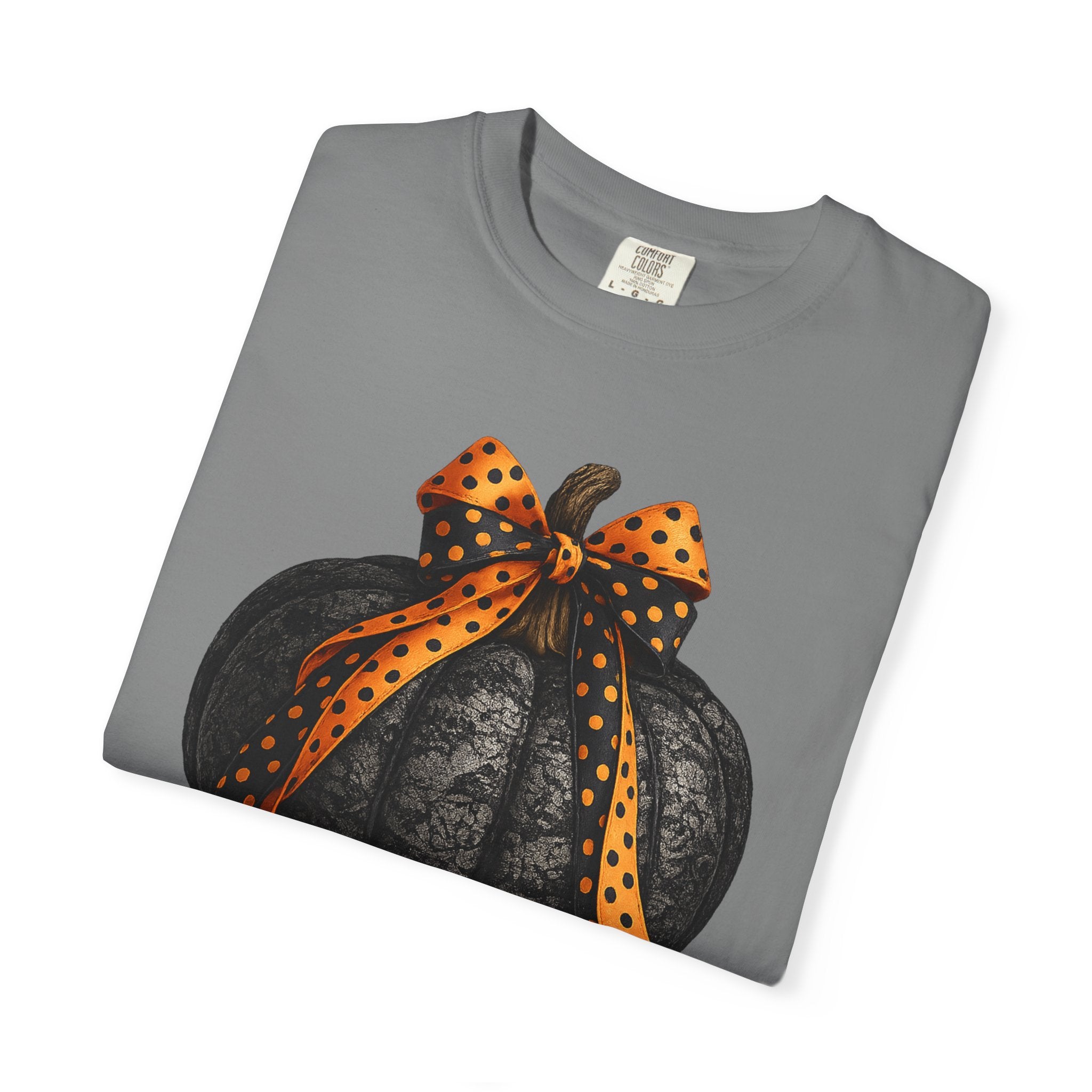 Halloween Black Pumpkin T‑Shirt with Polka Dot Bow