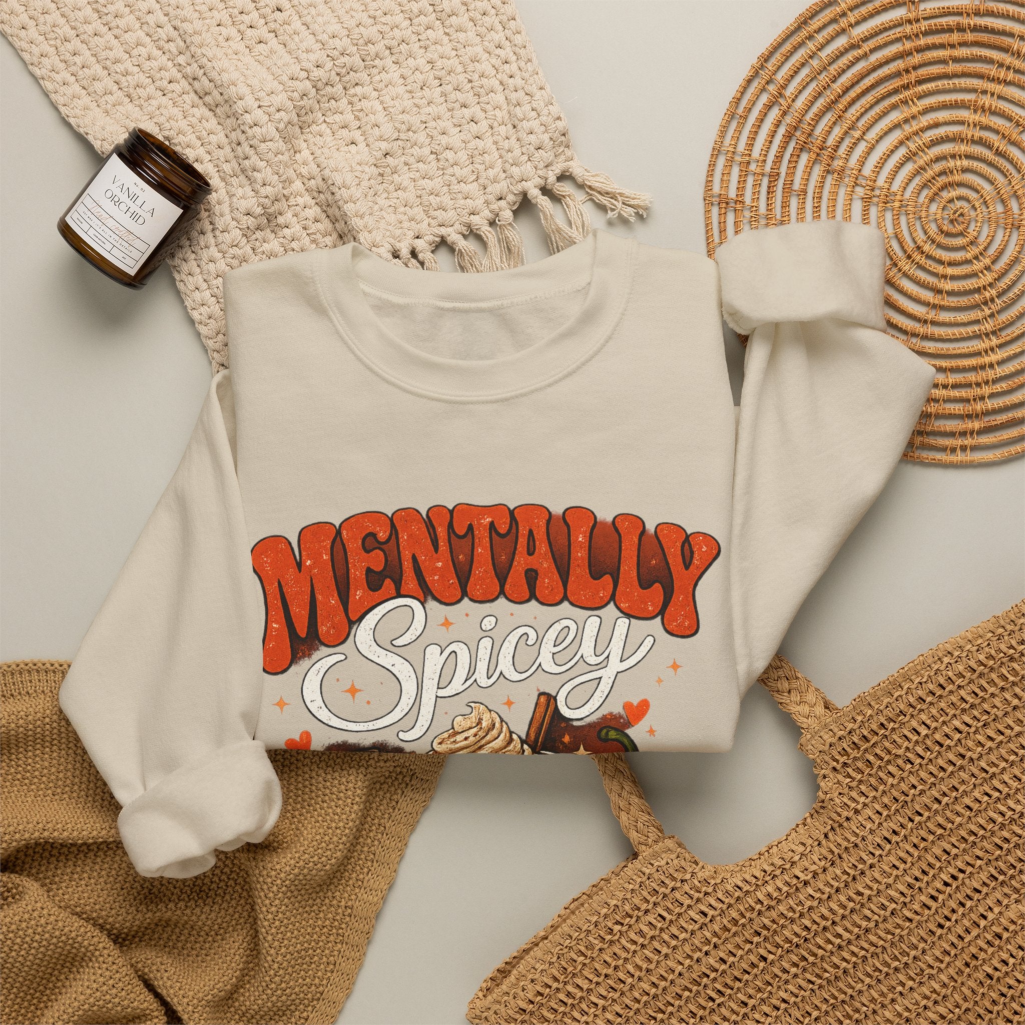 Crewneck Sweatshirt — "Mentally Spicy" Coffee & Chili Graphic