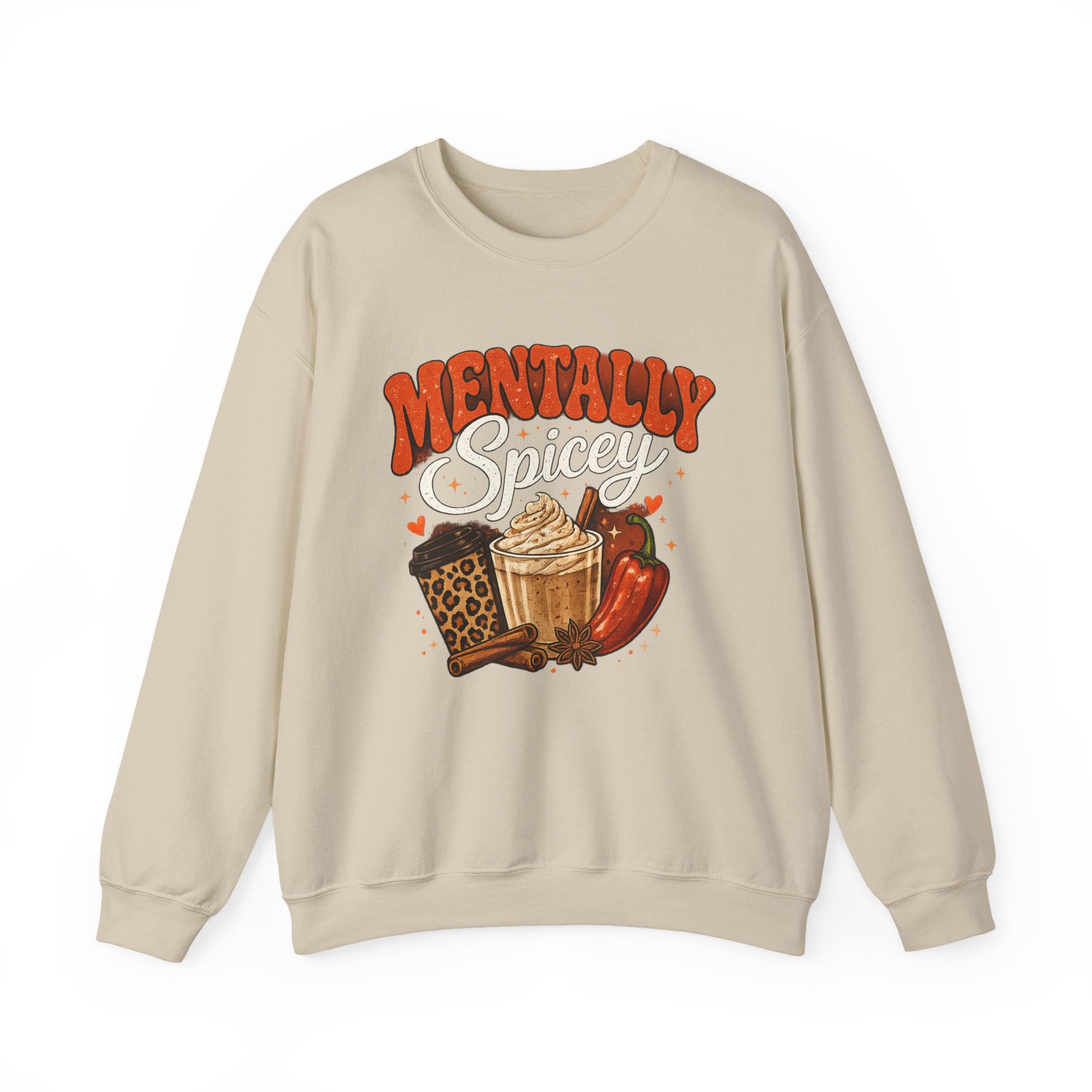Crewneck Sweatshirt — "Mentally Spicy" Coffee & Chili Graphic