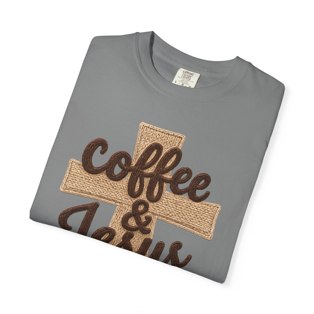 Coffee & Jesus T-Shirt — Christian Faith Graphic Tee with Cross