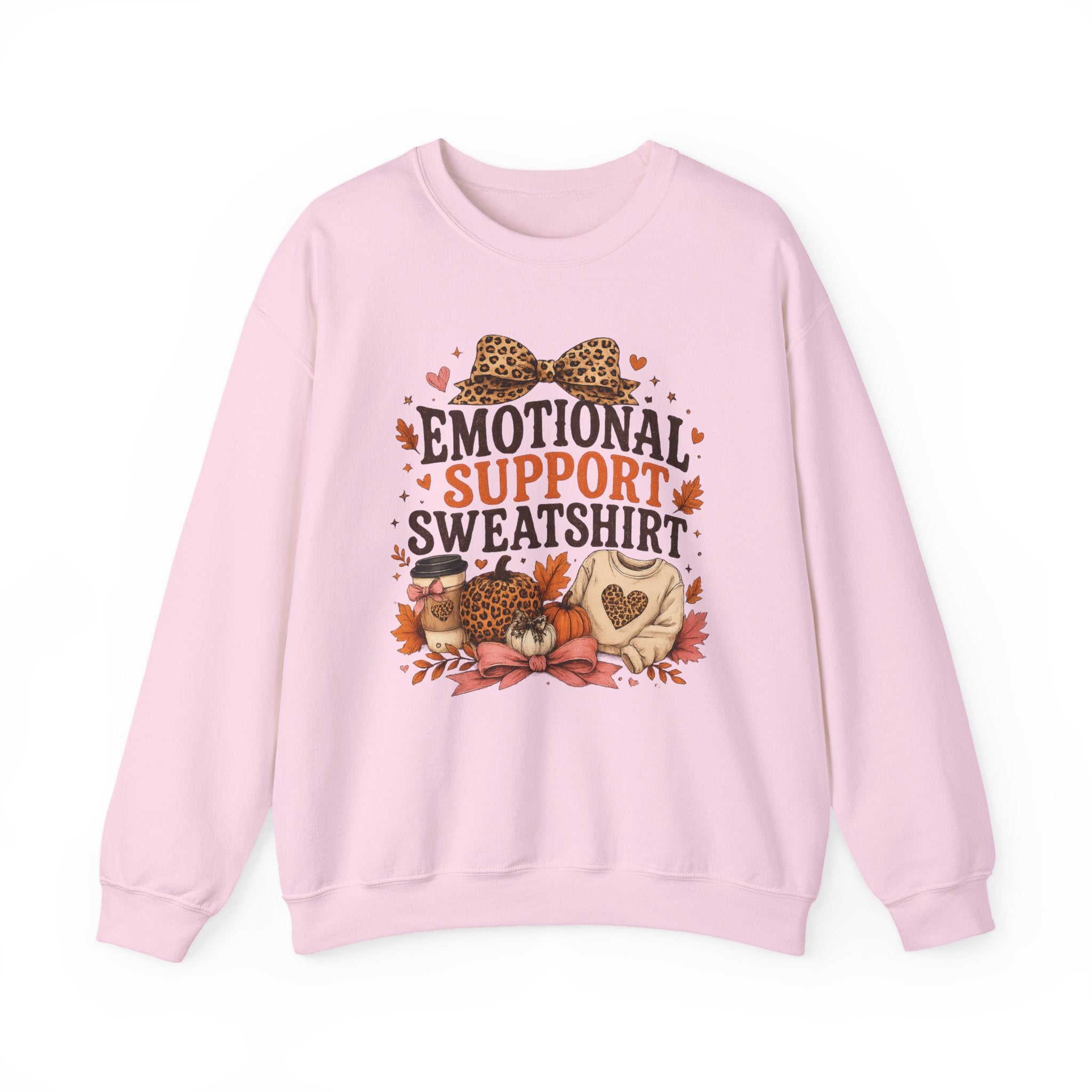 Emotional Support Sweatshirt Crewneck - Cozy Fall Leopard Pumpkin Design