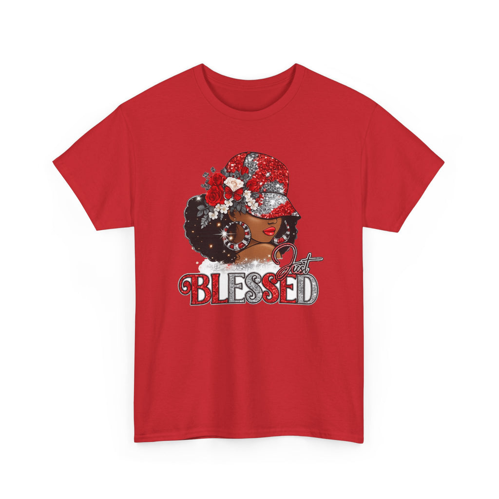 Blessed Afro Woman Graphic Tee — "BLESSED" Floral Headwrap Cotton T‑Shirt