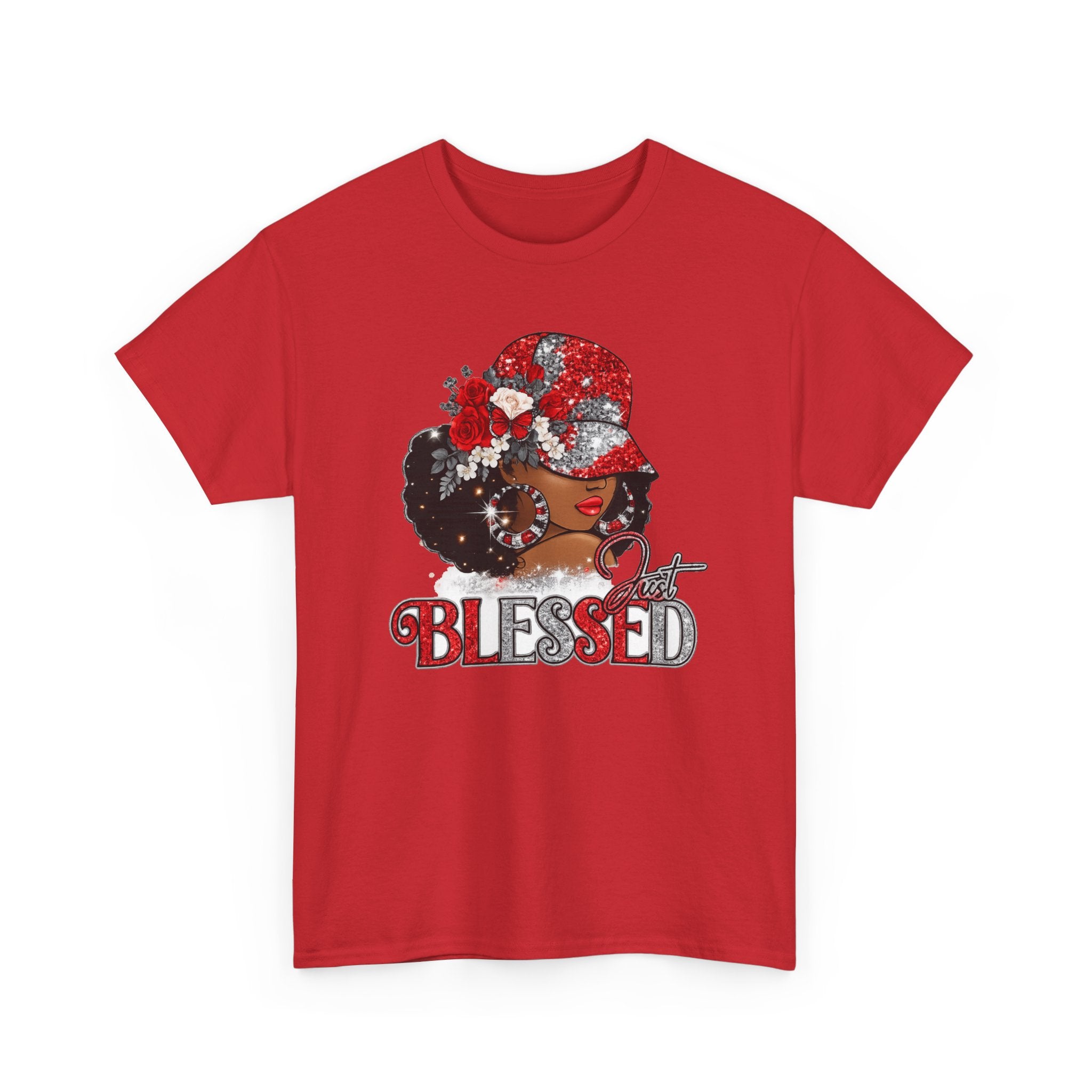 Blessed Afro Woman Graphic Tee — "BLESSED" Floral Headwrap Cotton T‑Shirt