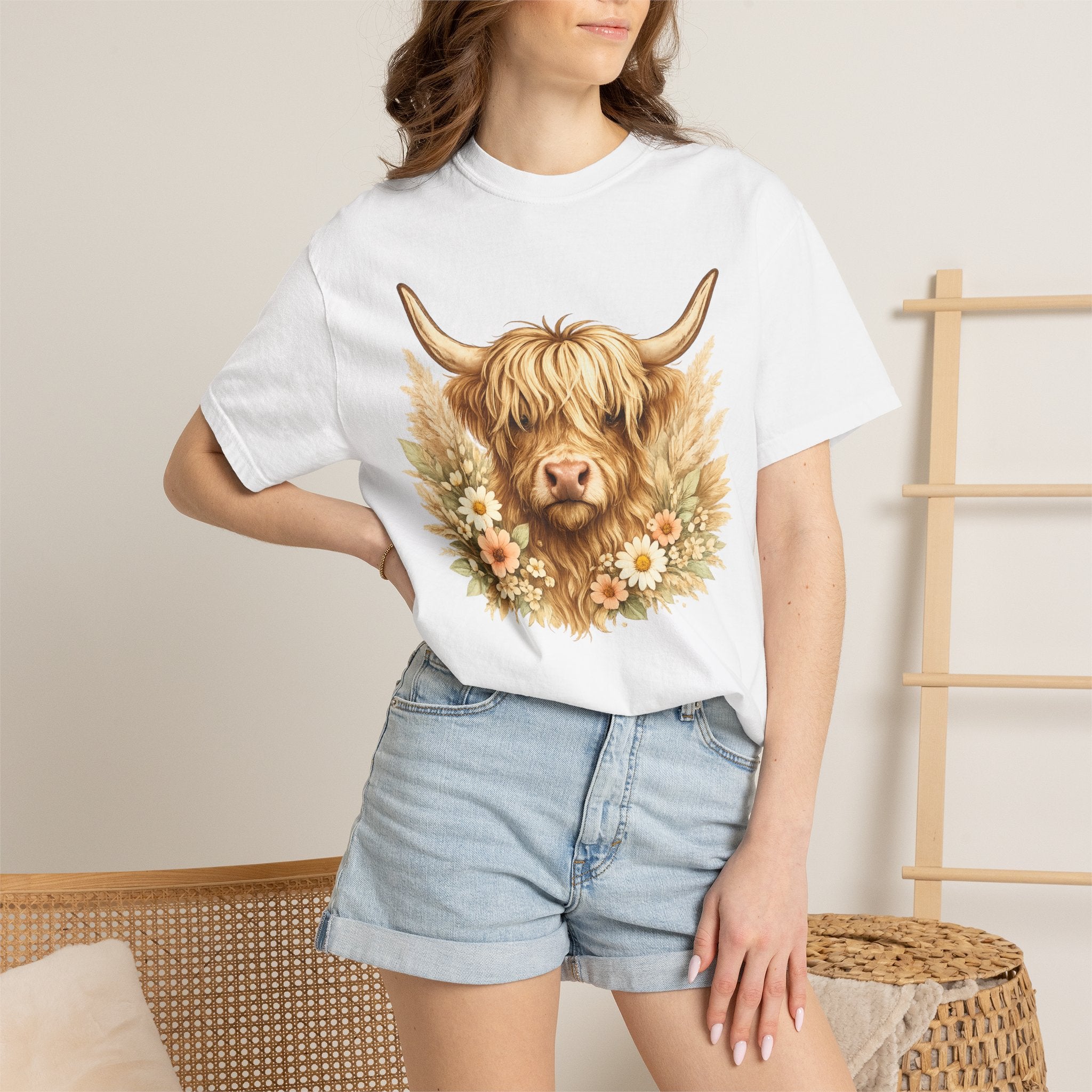Highland Cow Floral T-Shirt — Cute Scottish Highland Cattle Tee