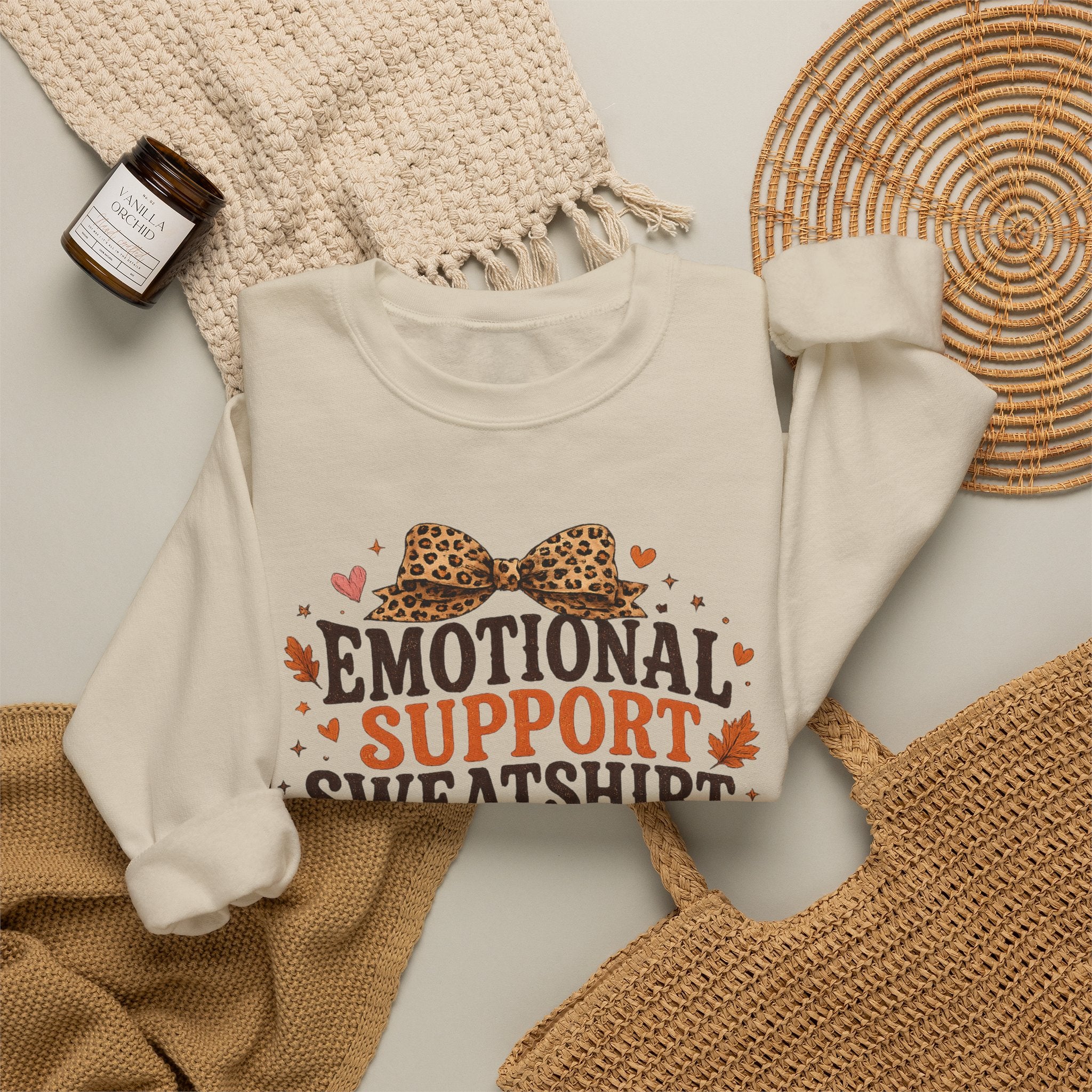 Emotional Support Sweatshirt Crewneck - Cozy Fall Leopard Pumpkin Design