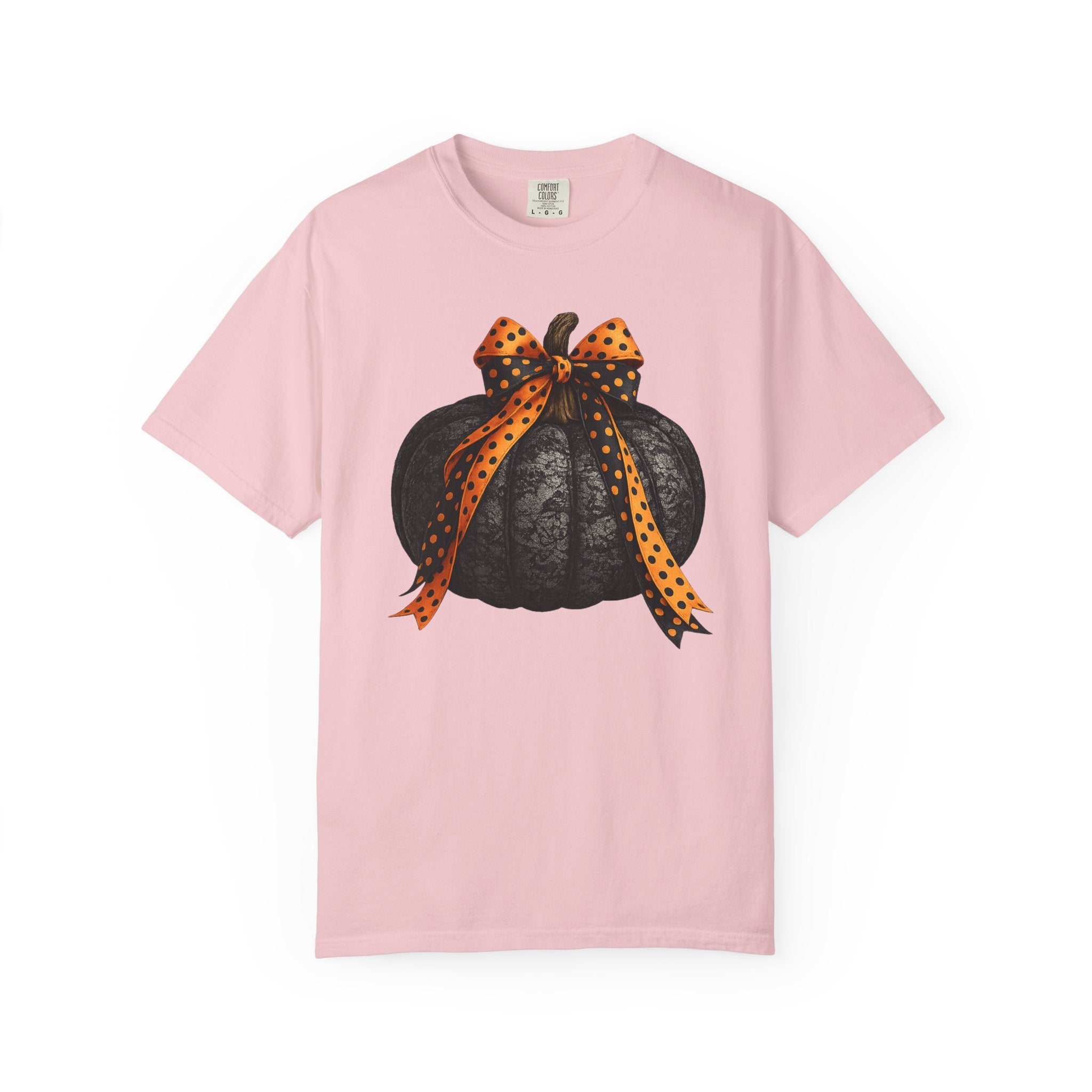 Halloween Black Pumpkin T‑Shirt with Polka Dot Bow