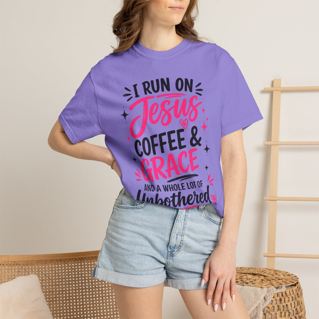 Christian Graphic T-Shirt - "I Run on Jesus, Coffee & Grace" Faith Tee