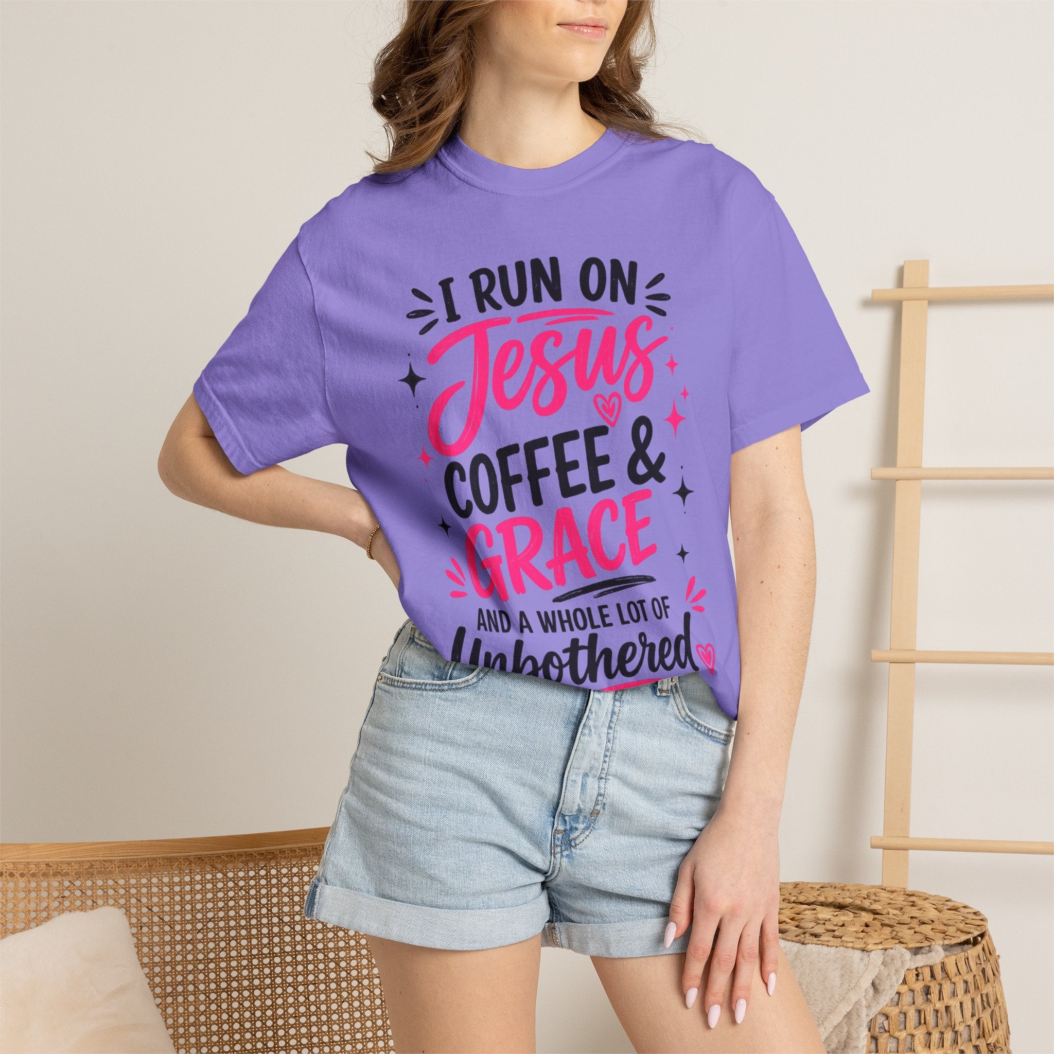 Christian Graphic T-Shirt - "I Run on Jesus, Coffee & Grace" Faith Tee