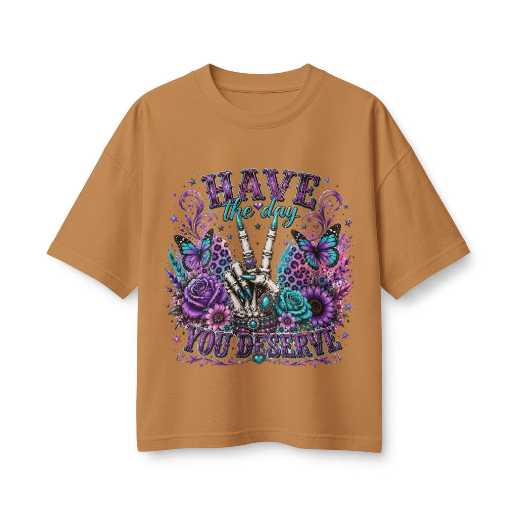 Have the Day You Deserve Graphic Tee — Floral Peace Sign Women’s T‑Shirt