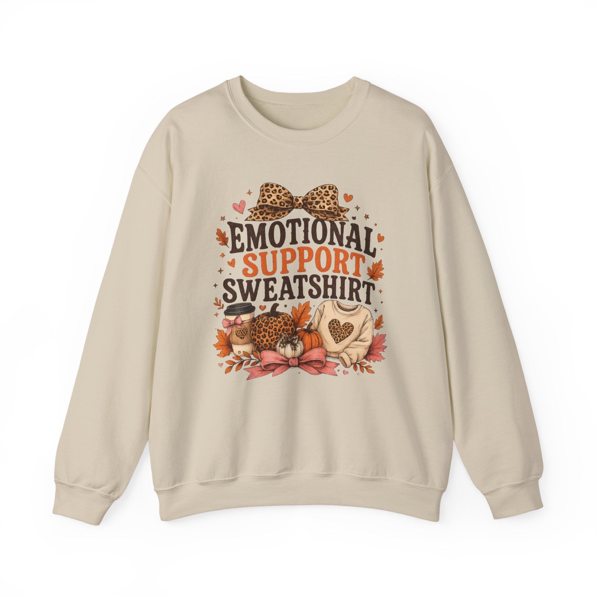 Emotional Support Sweatshirt Crewneck - Cozy Fall Leopard Pumpkin Design
