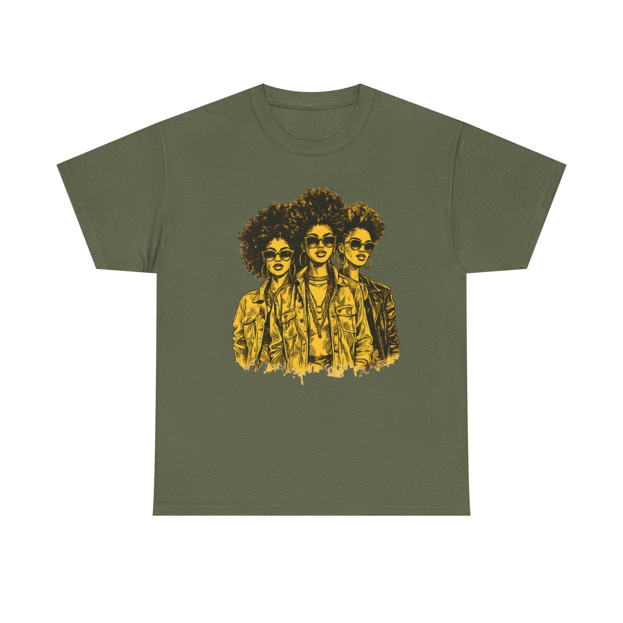 Afro Trio Graphic Tee — Vintage Bold Black Women Portrait T‑Shirt