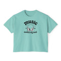 Music Soothes My Soul Boxy Tee — Women's Cropped Graphic T-Shirt with Headphones