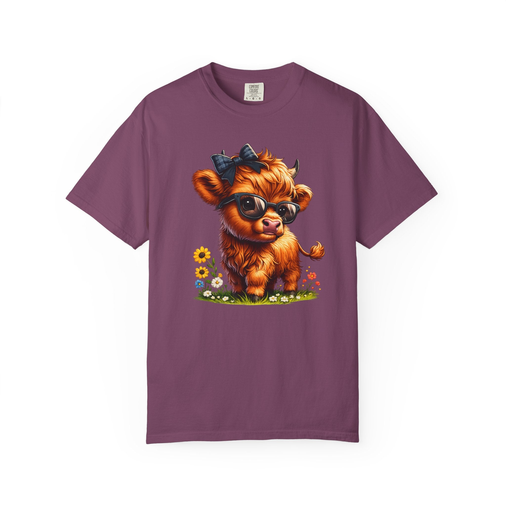 Cute Highland Calf T‑Shirt — Cool Sunglasses Cow with Flowers