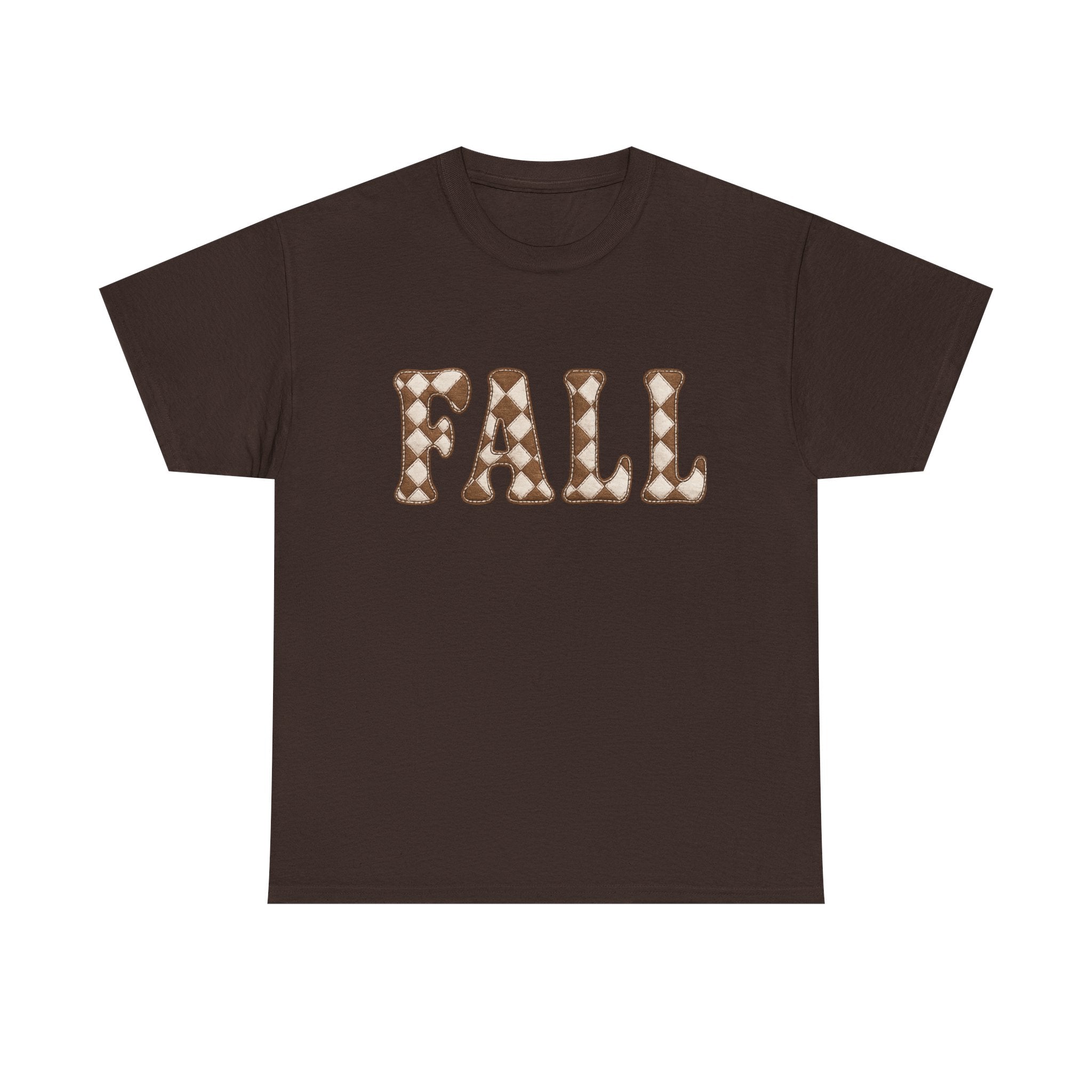 Fall Pumpkin Pattern T-Shirt — Cozy Autumn Tee with 'FALL' Lettering