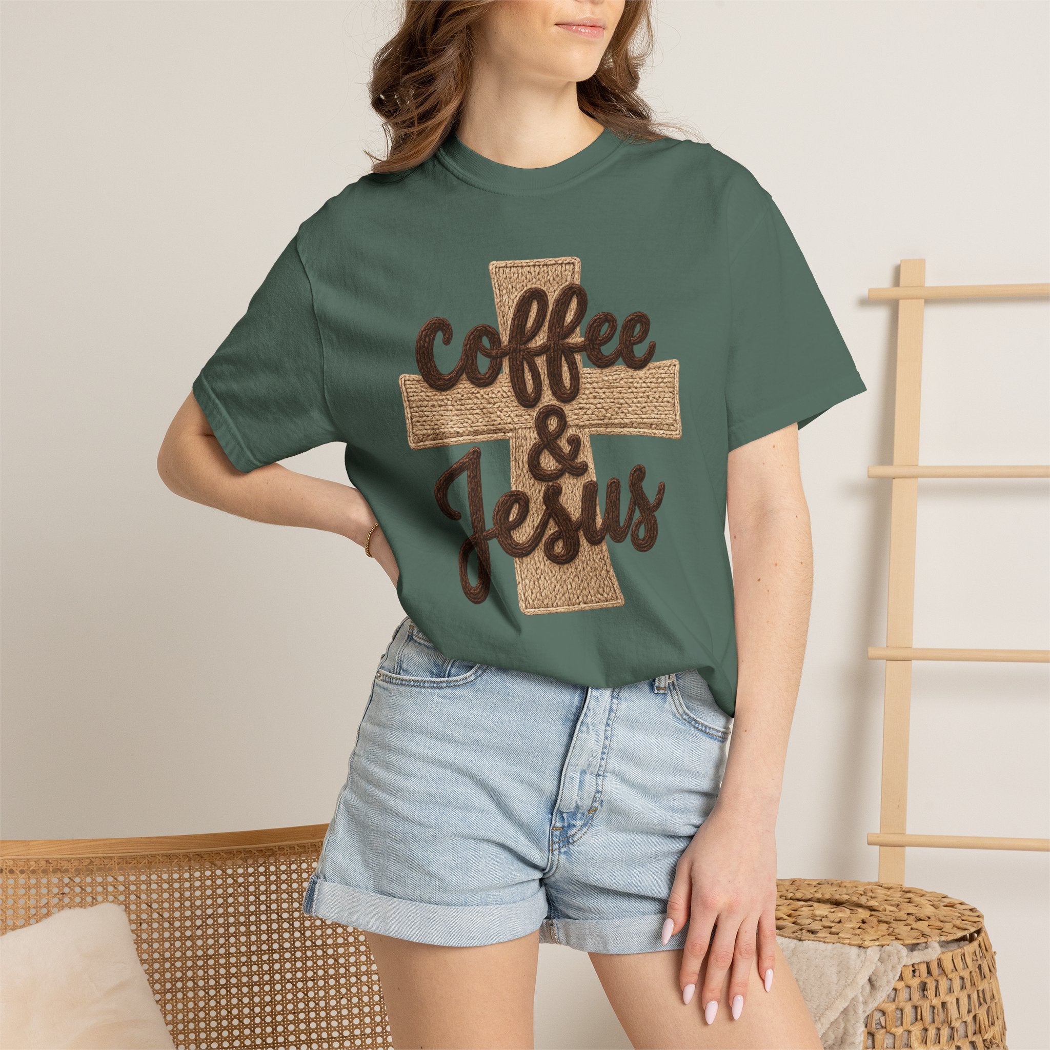 Coffee & Jesus T-Shirt — Christian Faith Graphic Tee with Cross