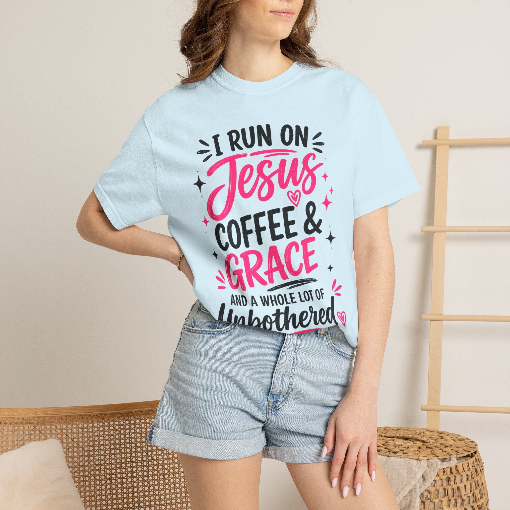 Christian Graphic T-Shirt - "I Run on Jesus, Coffee & Grace" Faith Tee