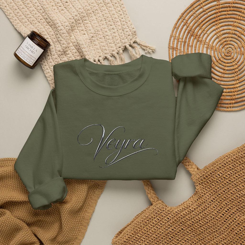 Veyra Script Crewneck Sweatshirt — Elegant Handwritten Logo Pullover