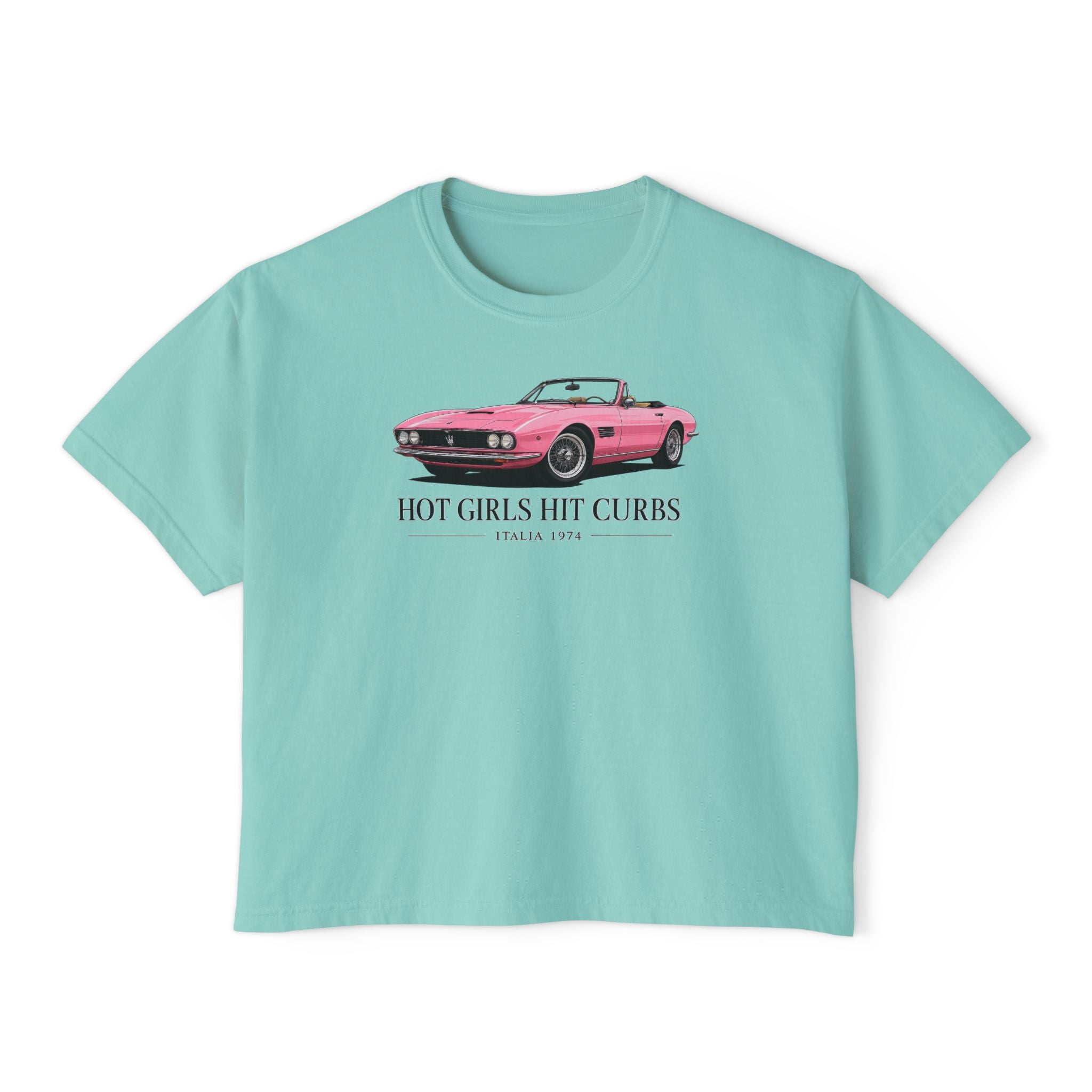 Women's Boxy Tee — 'Hot Girls Hit Curbs' Pink Convertible Graphic Crop Top