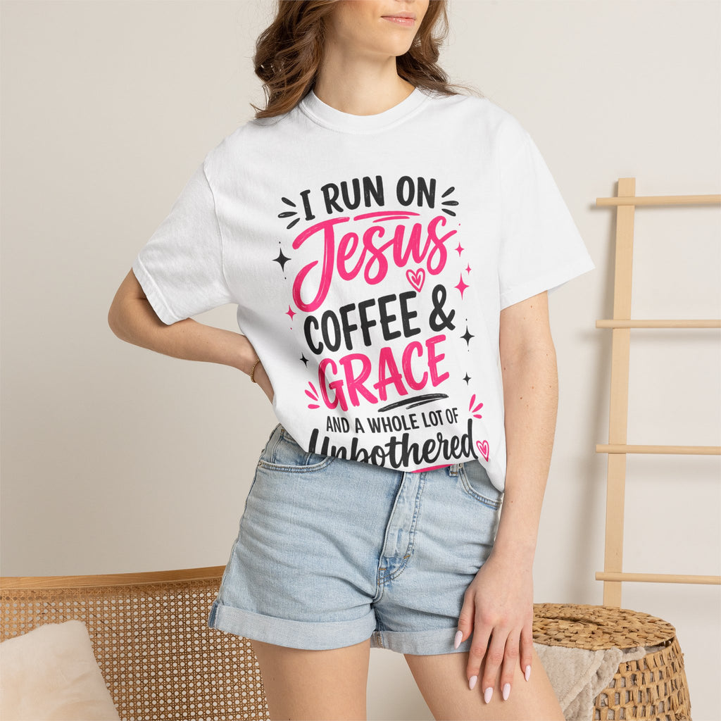 Christian Graphic T-Shirt - "I Run on Jesus, Coffee & Grace" Faith Tee