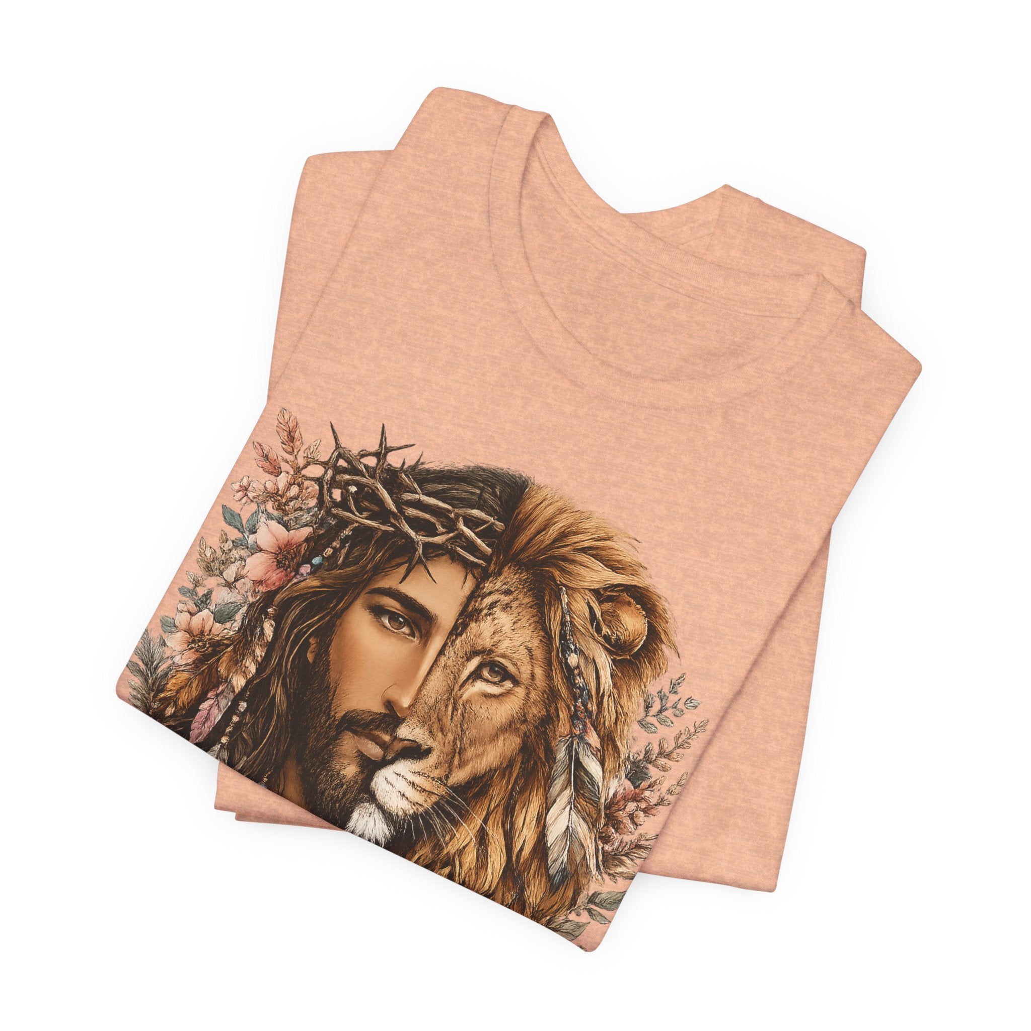 Lion and Woman Floral Portrait Tee — Spiritual Boho Graphic T-Shirt