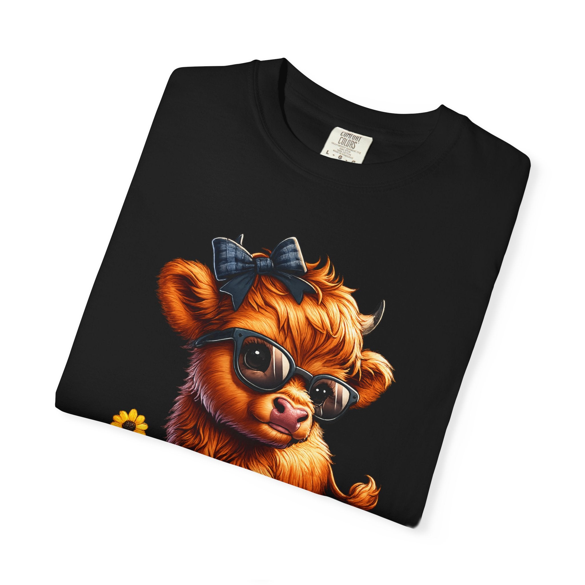 Cute Highland Calf T‑Shirt — Cool Sunglasses Cow with Flowers